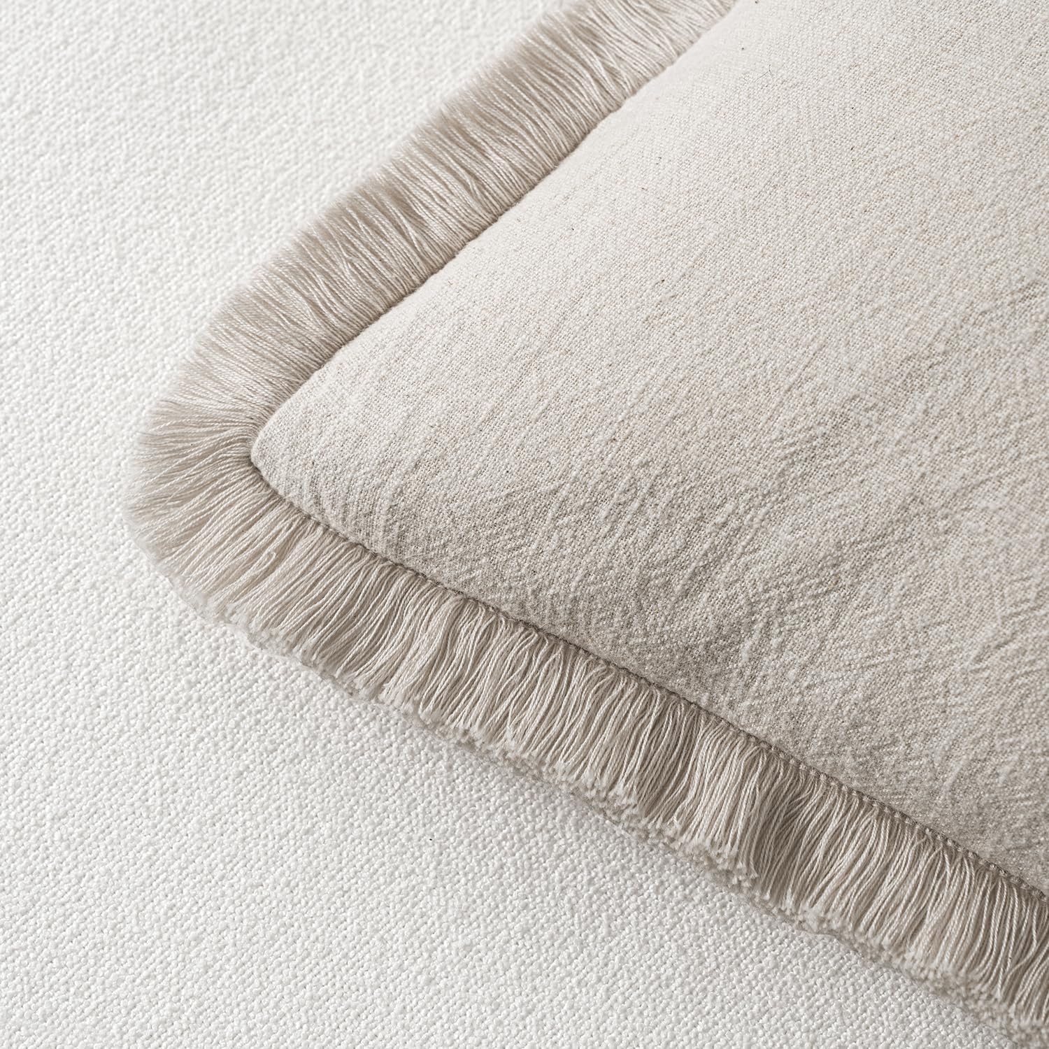 Decorative Throw Pillow Covers Neutral Linen Fringe Throw / 20 x 20 / Natural Beige / Set of 2