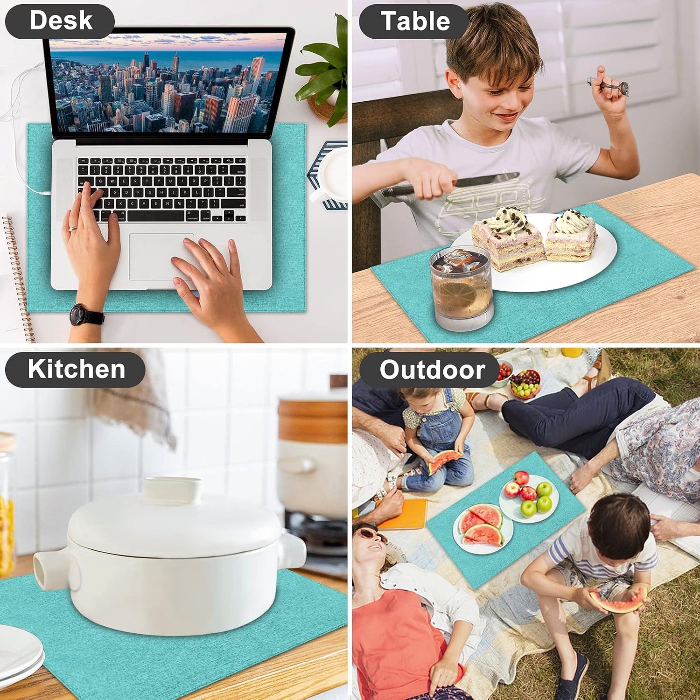 Cloth Placemats Set of 6, Cotton Linen Blend Machine Washable Durable Linen Table Mats, Heat Resistant Placemats