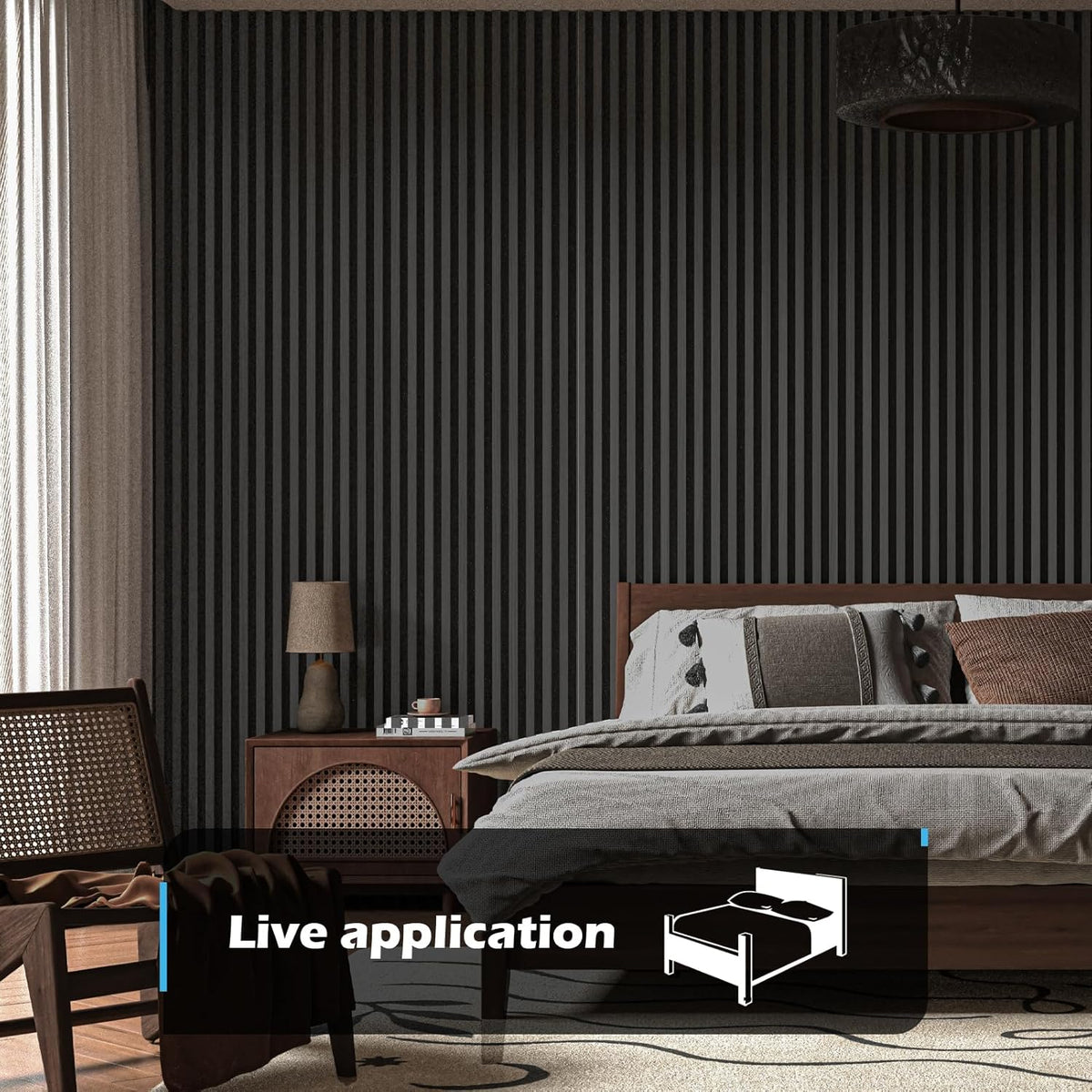 Art3d 3D Fluted Soundproof Wood Textured Slat Wall Panel, 4-Pack, Blackwood | 108 x 12 Inch, Noise Reduction, Durable