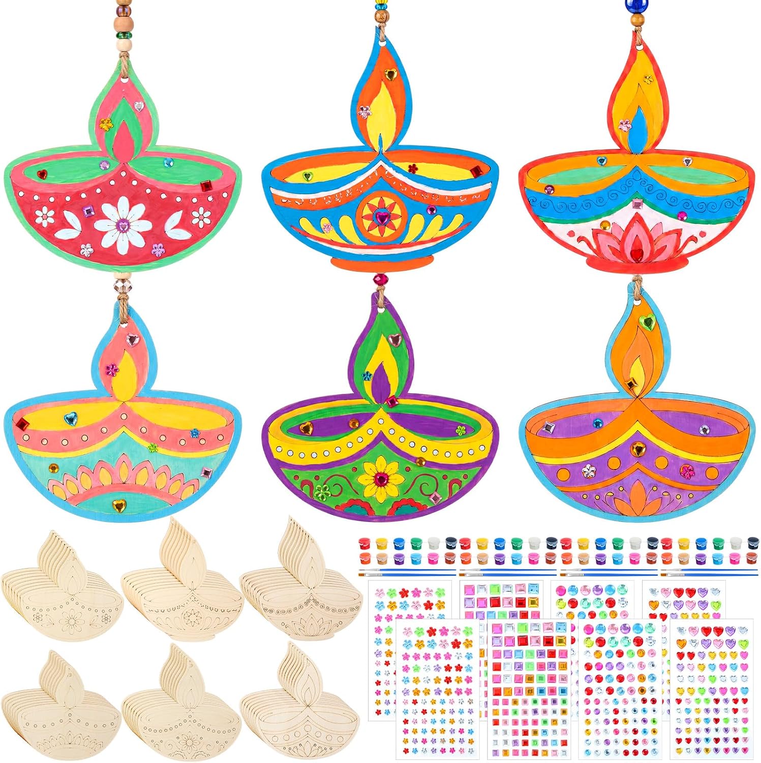 Lineshading 4 Pcs Wooden Diwali Tiered Tray Decor, Block Signs for Home