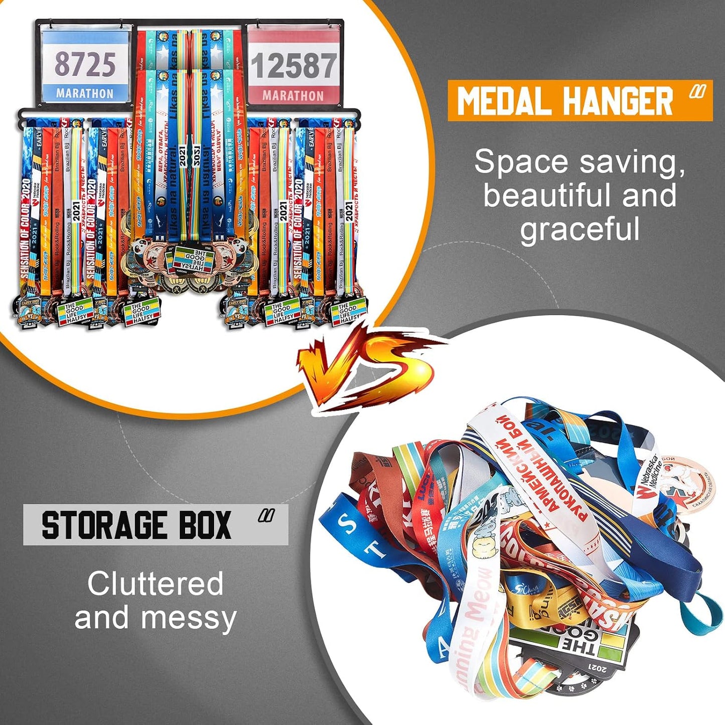 Race Bib and Medal Display Hanger, Metal Rack Holder Wall Mounted Award Rack for Runners, Displays Over 100 Medals and