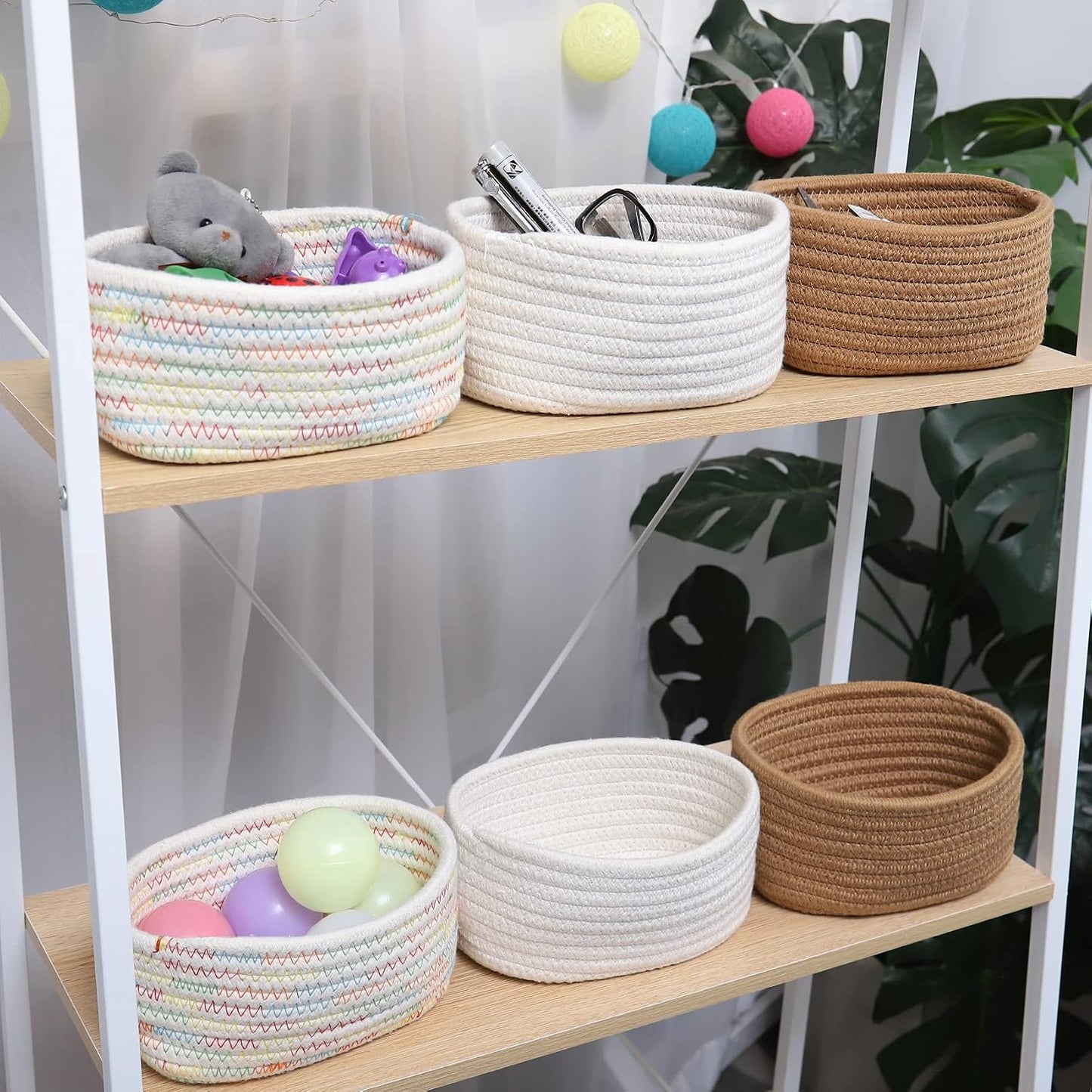 Natural Cotton Rope Woven Baskets for Organizing / White / Set of 2