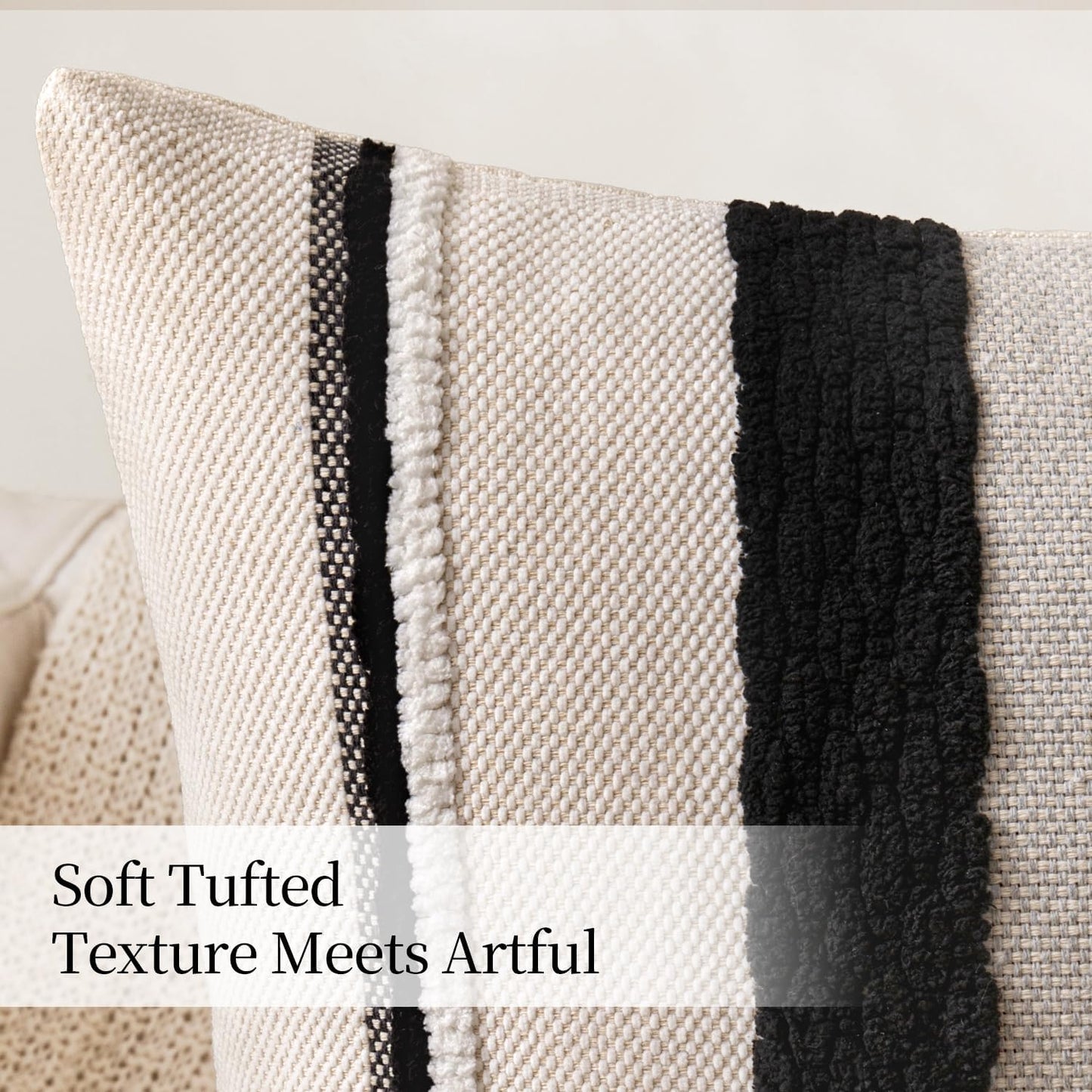 Boho Decorative Throw Pillow Covers Farmhouse Cushion / Black-white Stripe 2 / 18 x 18 / Set of 2