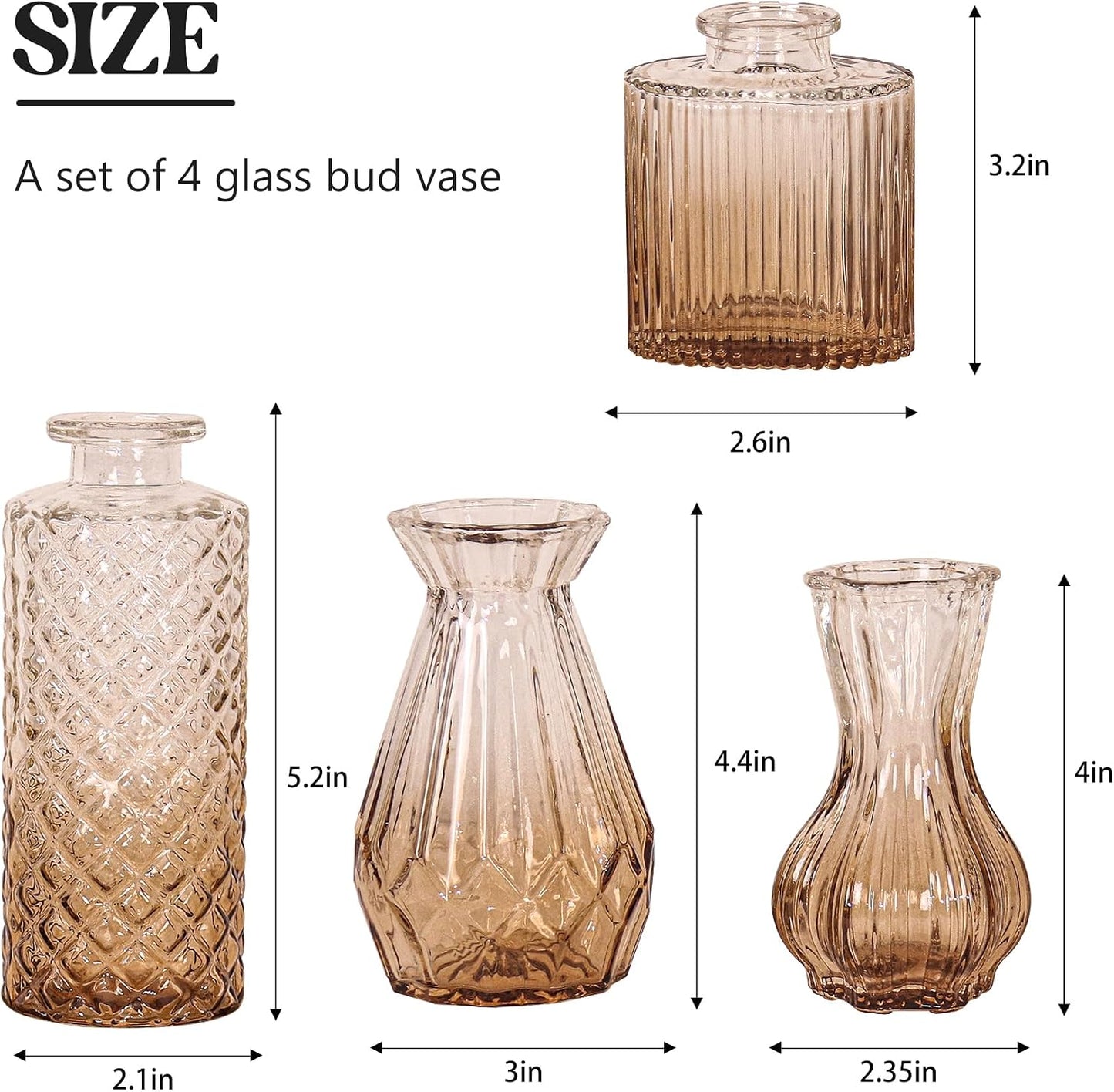 Glass Bud Vase Set / Ombre Amber / Clear / Set of 4