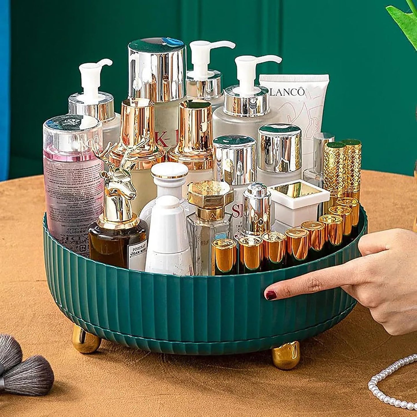 Makeup Perfume Organizer Tray 360 Degree Rotating Lazy Susan Skincare Lotion / Blue Green / Set of 9