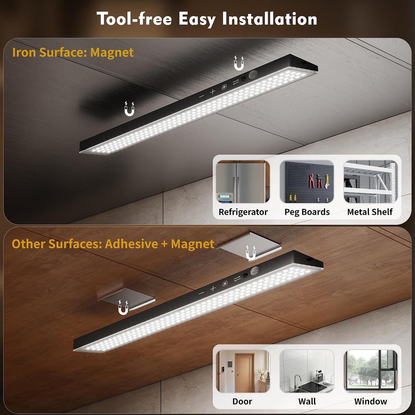 12" Under Cabinet Lights Wireless Rechargeable, Motion Sensor, 3Pack, Black | Touch & Remote Control丨160 bright