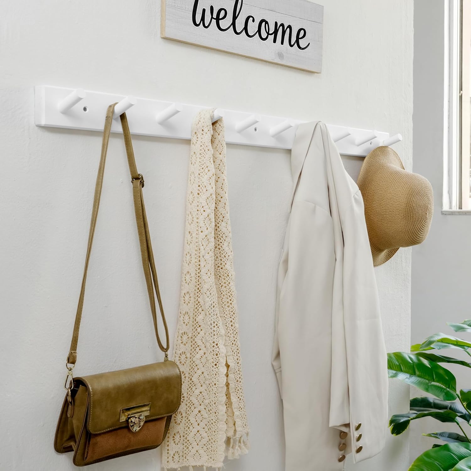WEBI Coat Rack Wall Mounted,10 Hooks,38" Long Coat Hanger Wall Mount,Peg Rail Hat Hooks for Hanging