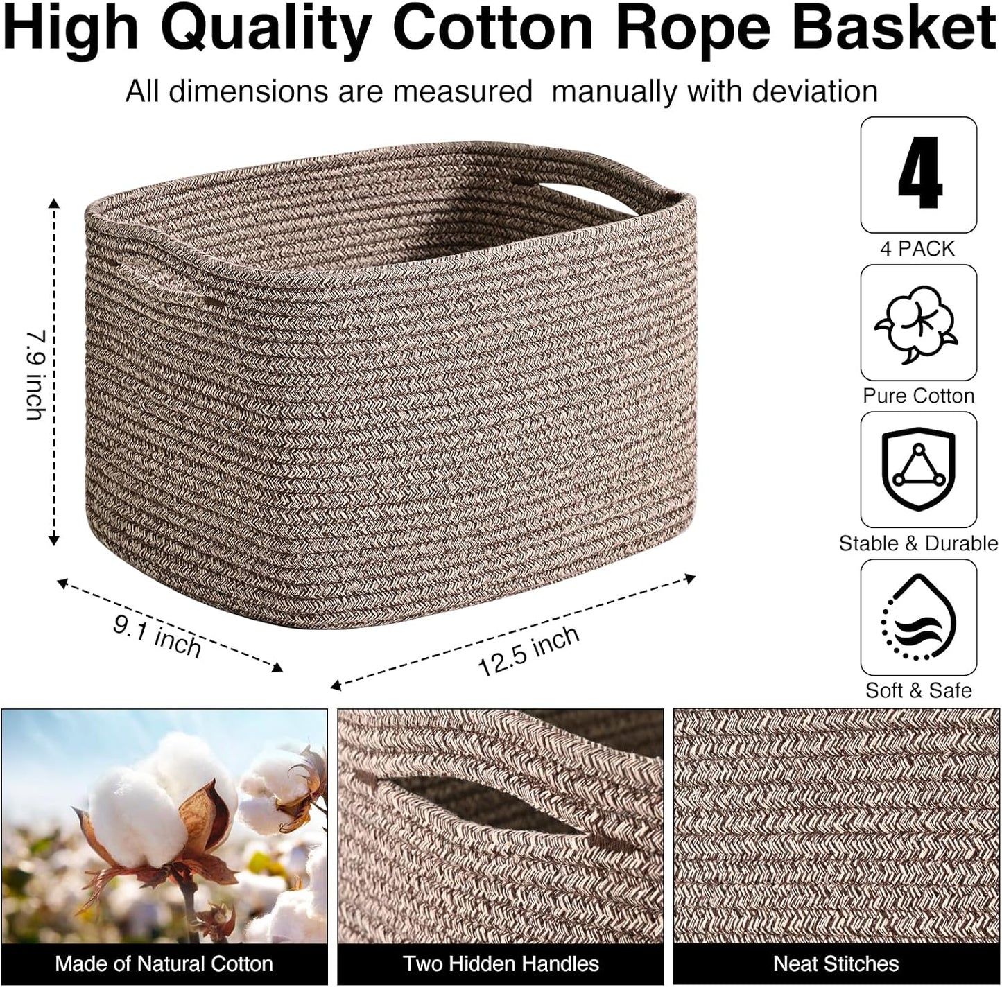 Woven Cotton Rope Baskets for Storage / Dark Brown