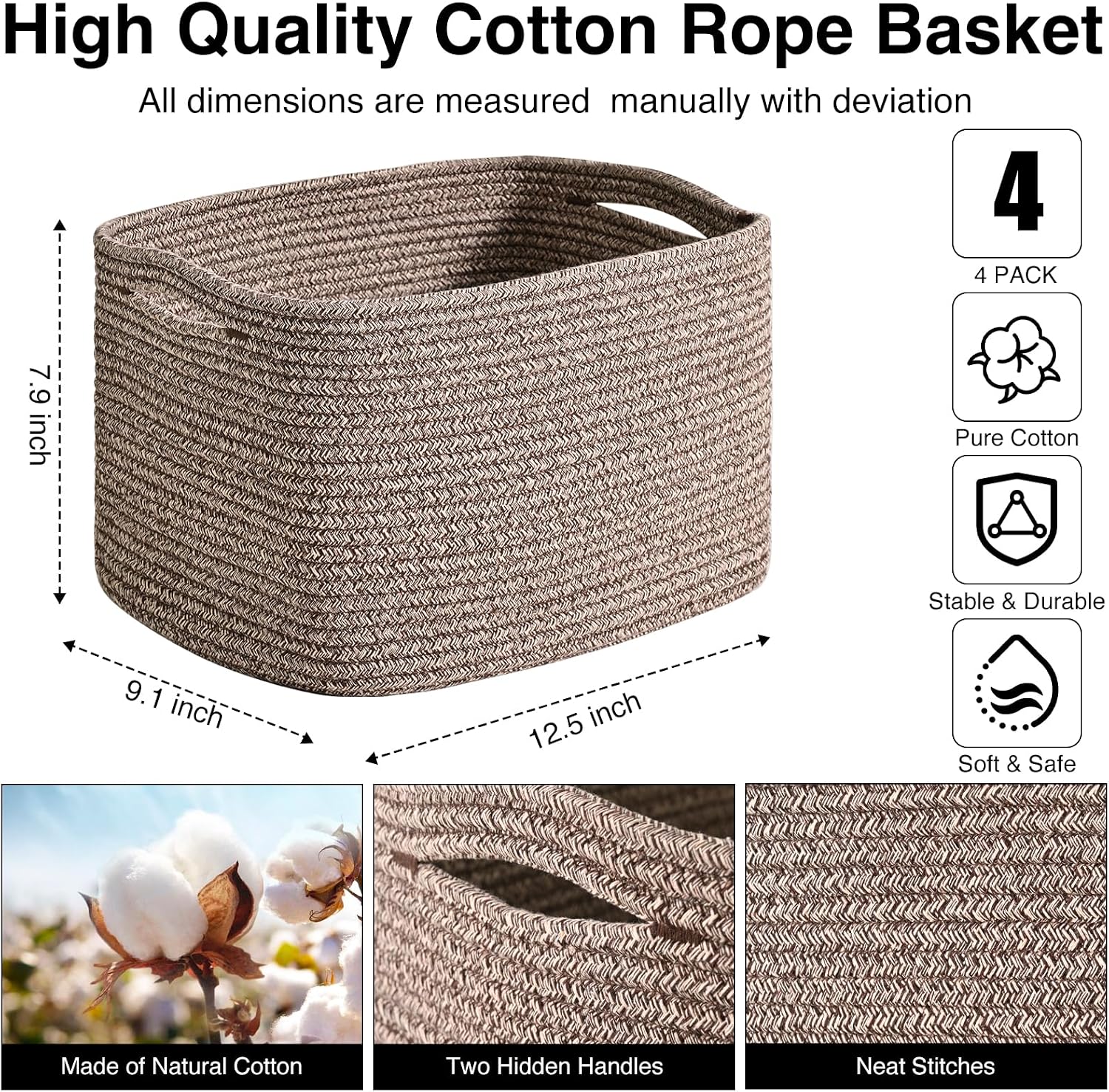 Woven Cotton Rope Baskets for Storage / Dark Brown