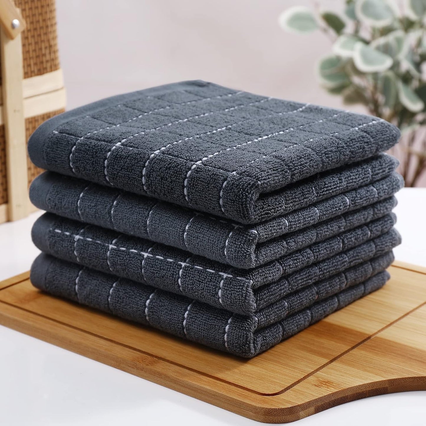 Homaxy 100% Cotton Terry Kitchen Towels, 18 Pack, Dark Grey | Ultra Soft and Absorbent Dish Towels for Kitchen