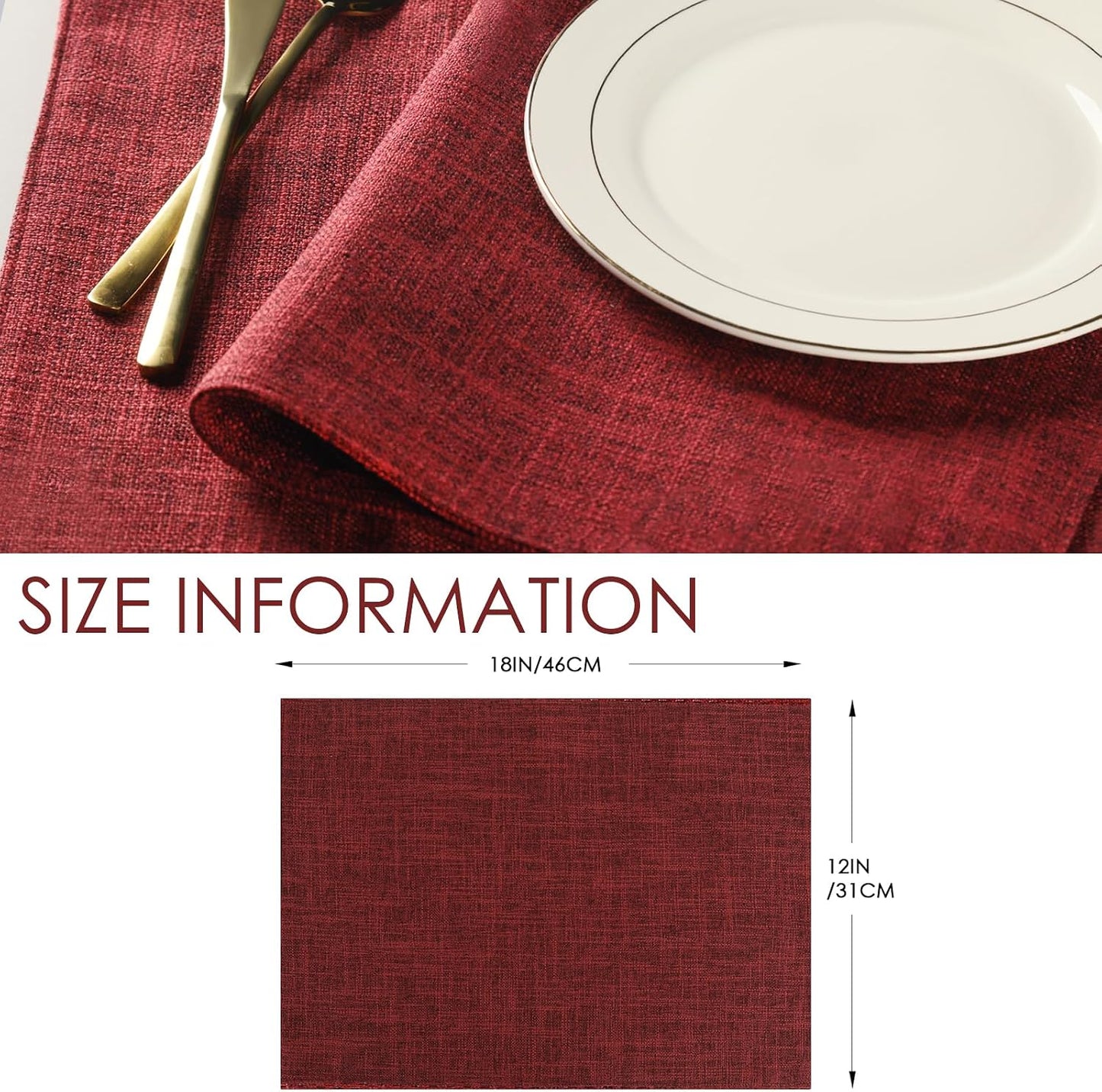 Red Placemats Set of 8, Washable Dining Table Mats Cloth Place Mats, Elegant Placemats for Valentines Day Holiday, Heat