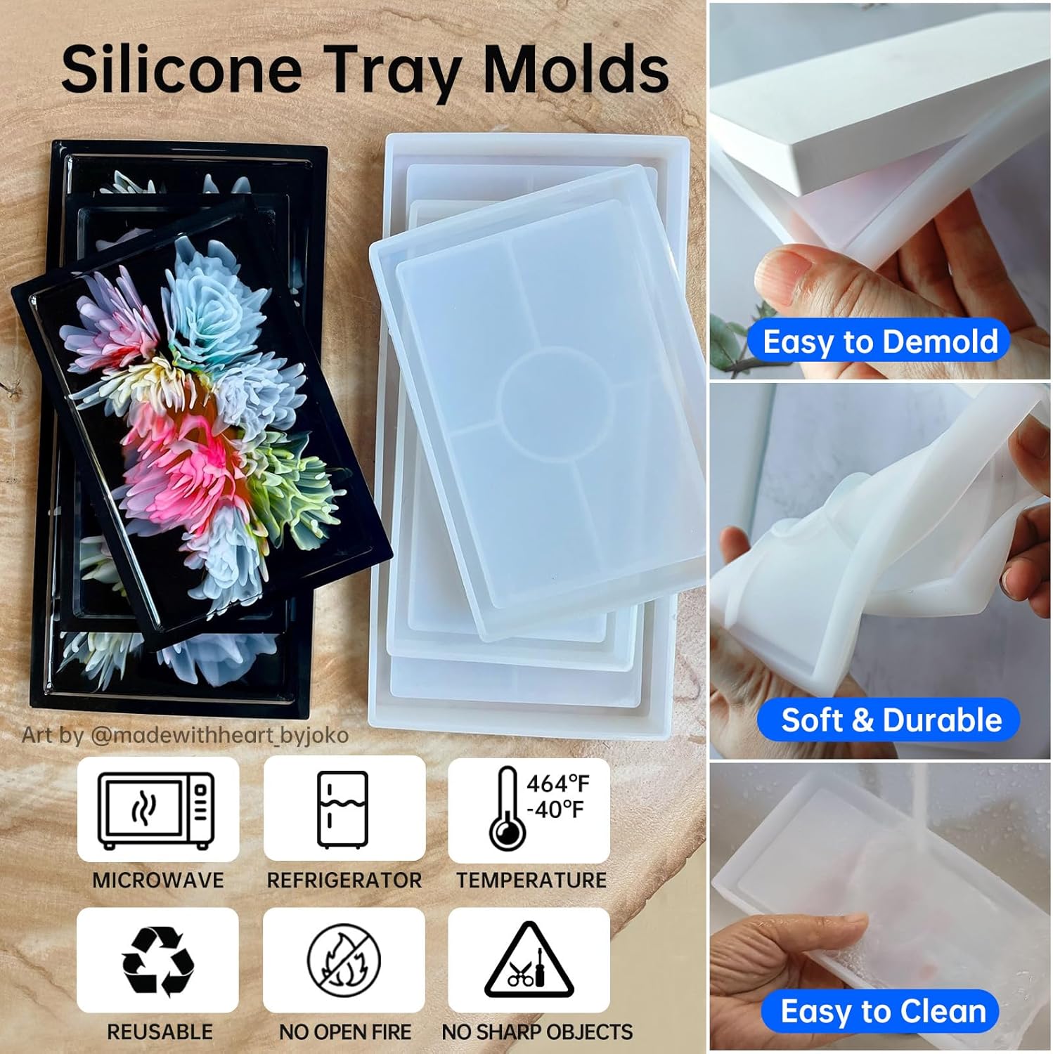 Durable Resin Tray Molds / Rectangle / Set of 3
