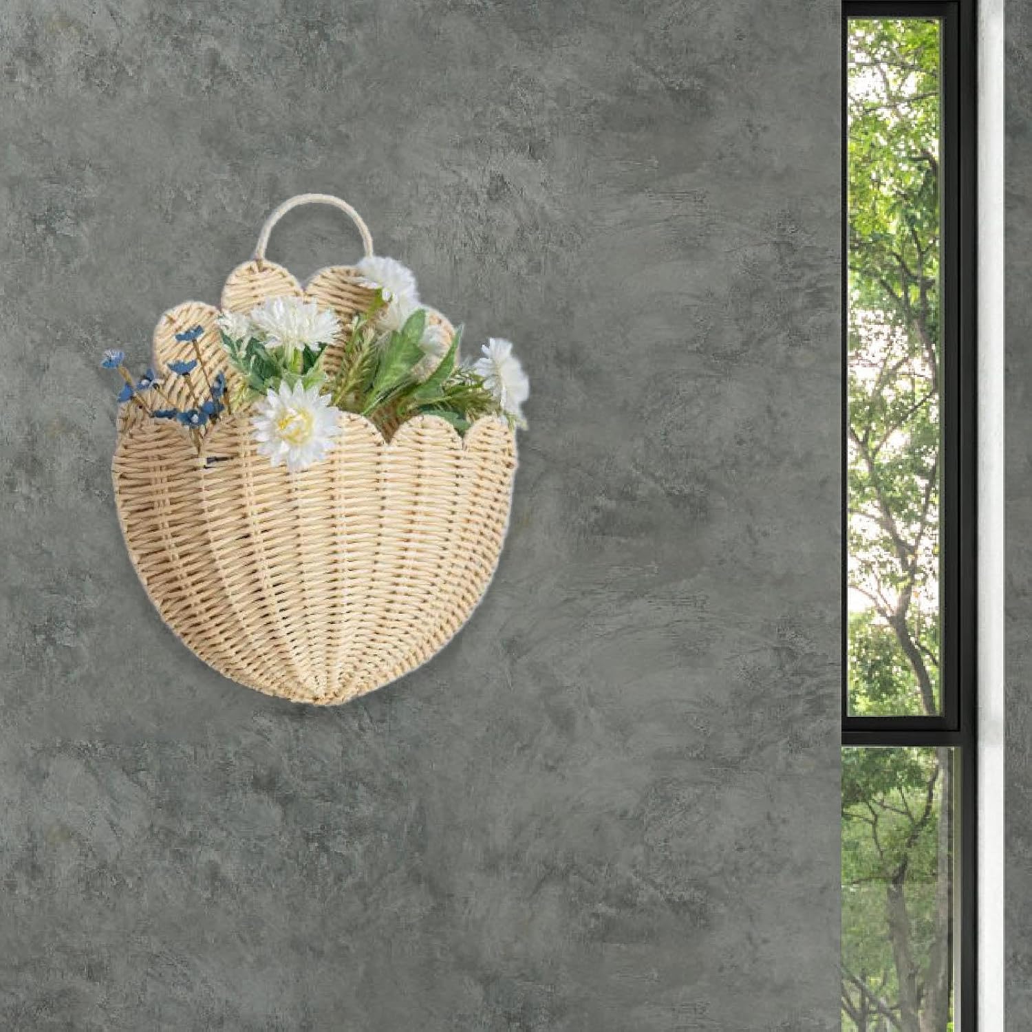 Wall Hanging Basket Storage Organizer Imitation Rattan Plants Multifunctional Decoration / Large