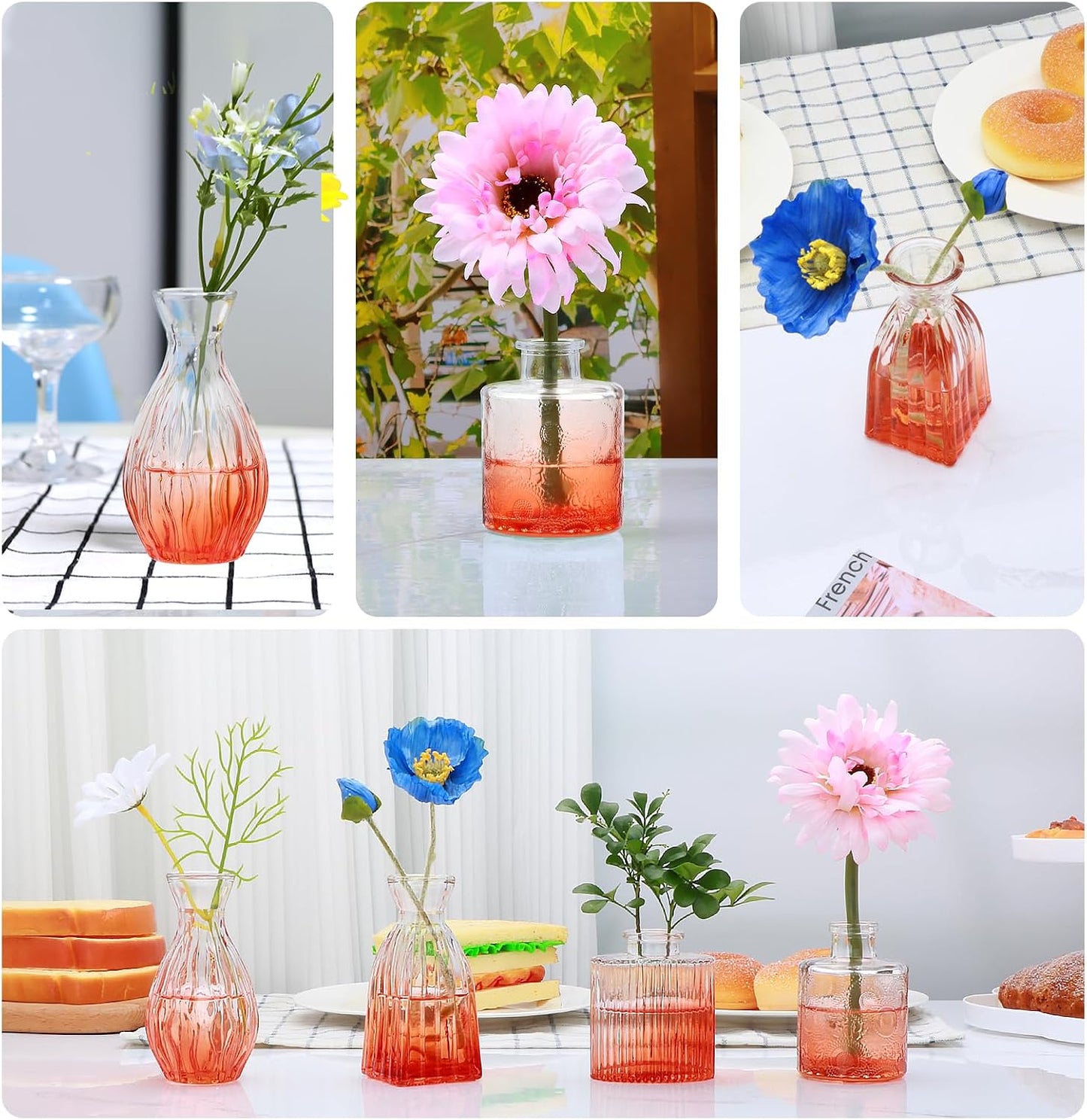 Glass Bud Vases / Orange / Set of 4