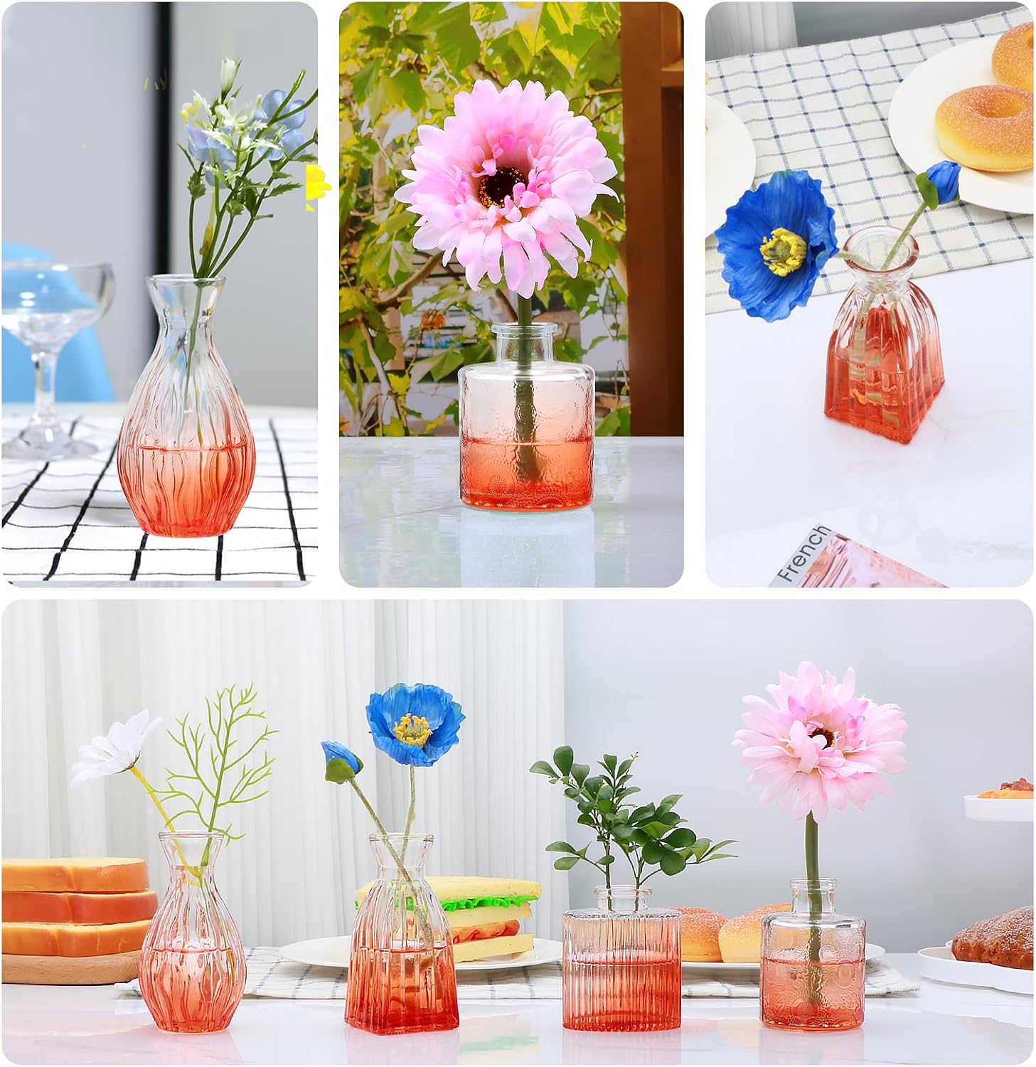 Glass Bud Vases / Orange / Set of 4