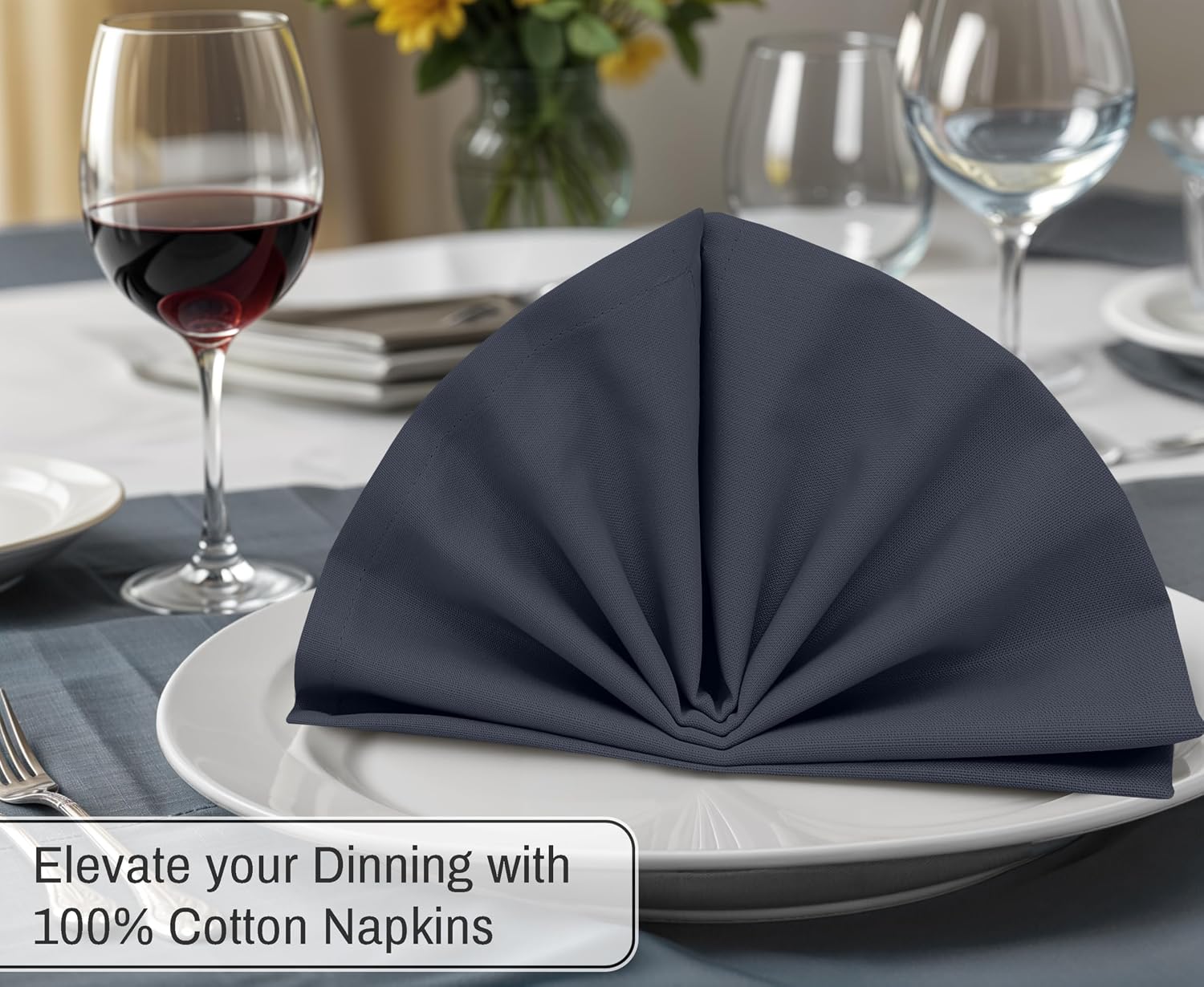 Ruvanti Cloth Napkins Set of 12, 100% Cotton 18”x18” - Ombre Blue | Washable, Soft, Durable & Absorbent Everyday