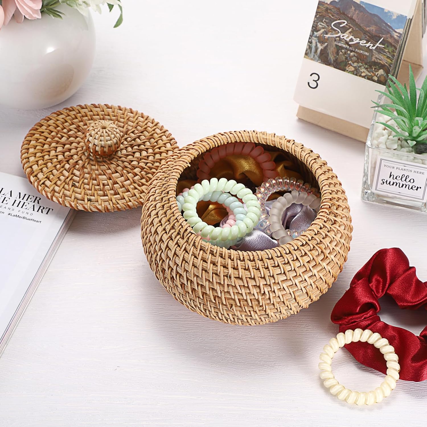 Round Rattan Basket Boxes / 4.7 x 3.3 / Small / Natural Color