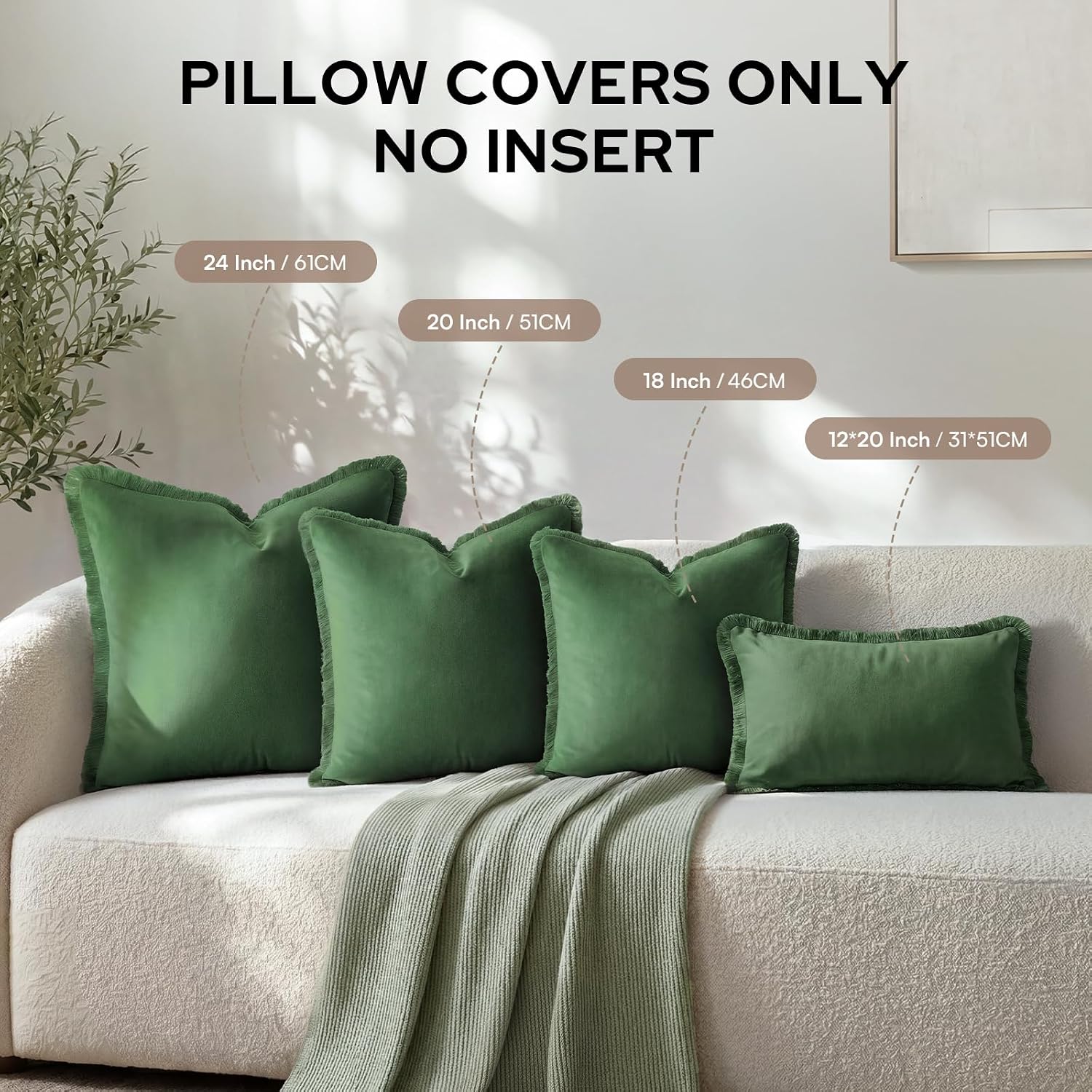 Velvet Throw Pillow Covers / Olive Green / 18 x 18 / Set of 2