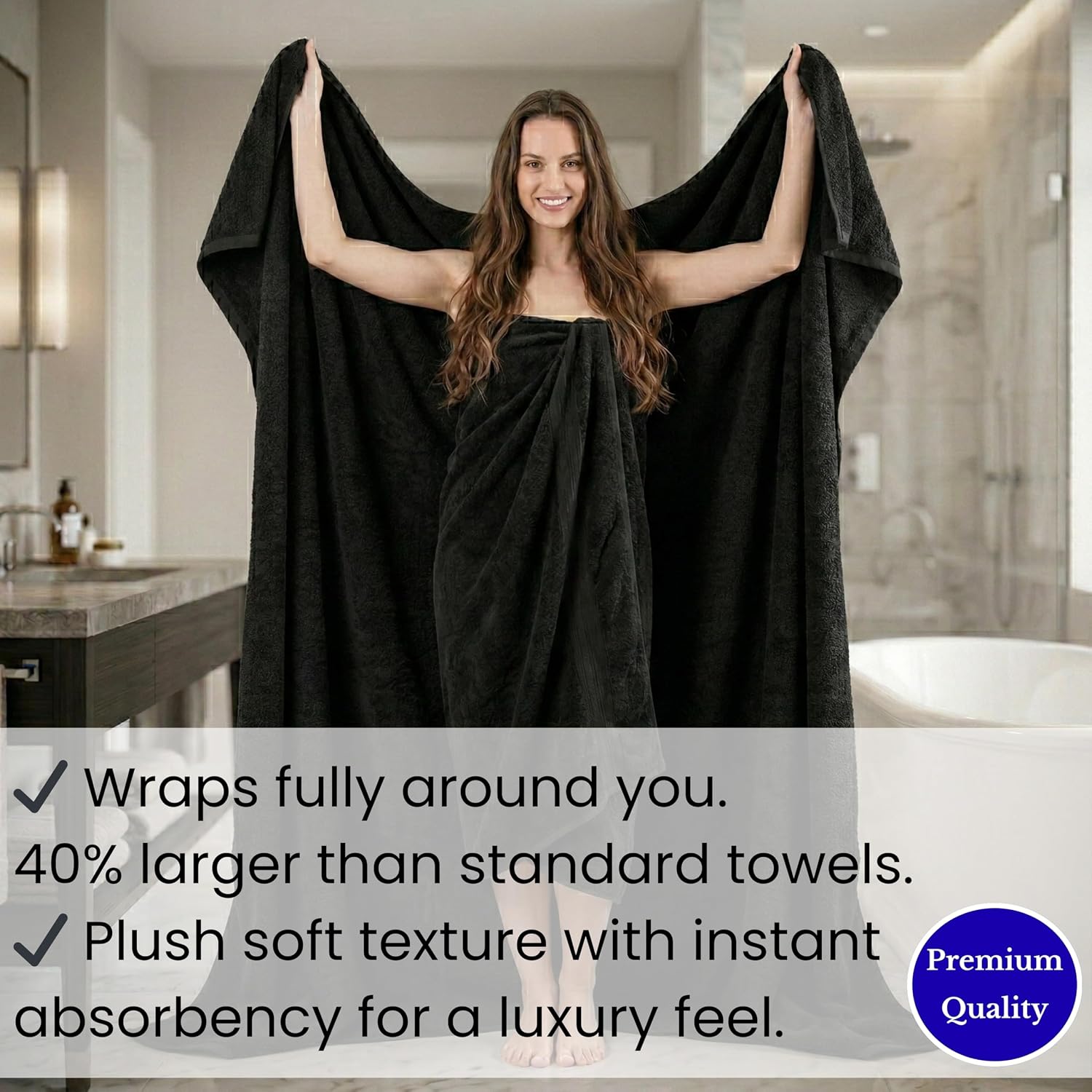 SALBAKOS Luxury 100% Turkish Cotton Bath Sheet 40x80 in (1-Piece, Black) | Extra Large Jumbo Oversized Bathroom and