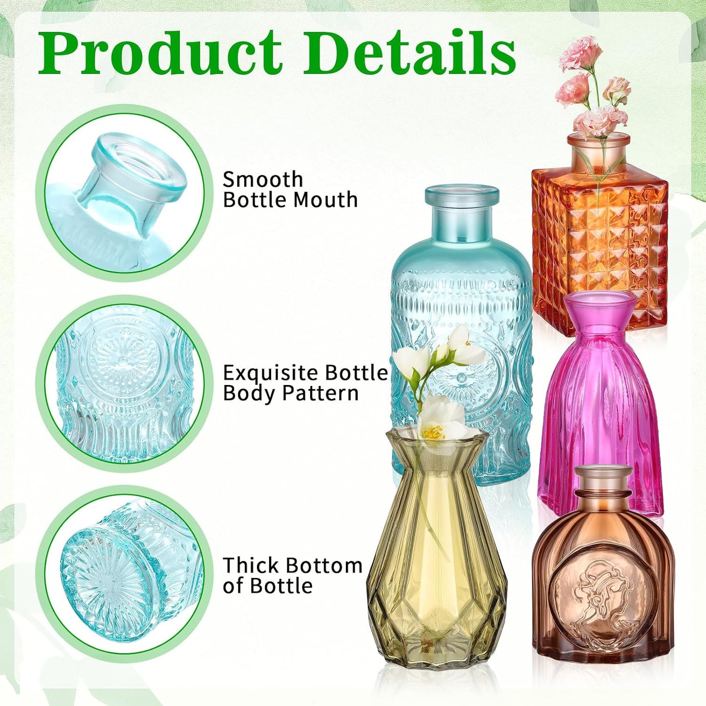 Colored Glass Bud Vases / Set of 12