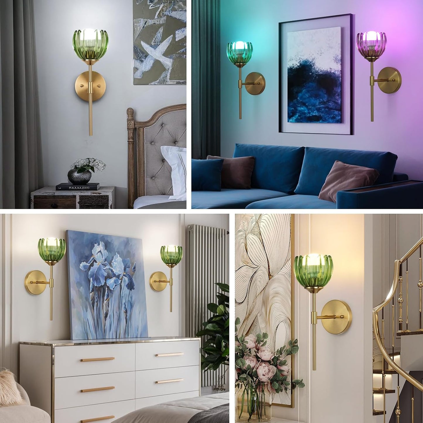 Vintage Battery Operated Wall Sconce Set of Two,Rechargeable Wall Lights with RGB Dimmable Detachable Bulbs and