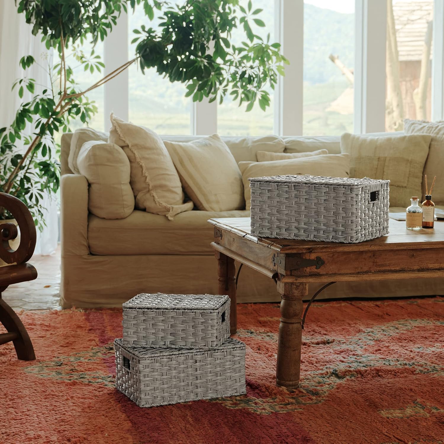 Wicker Storage Baskets / Gray / Set of 3