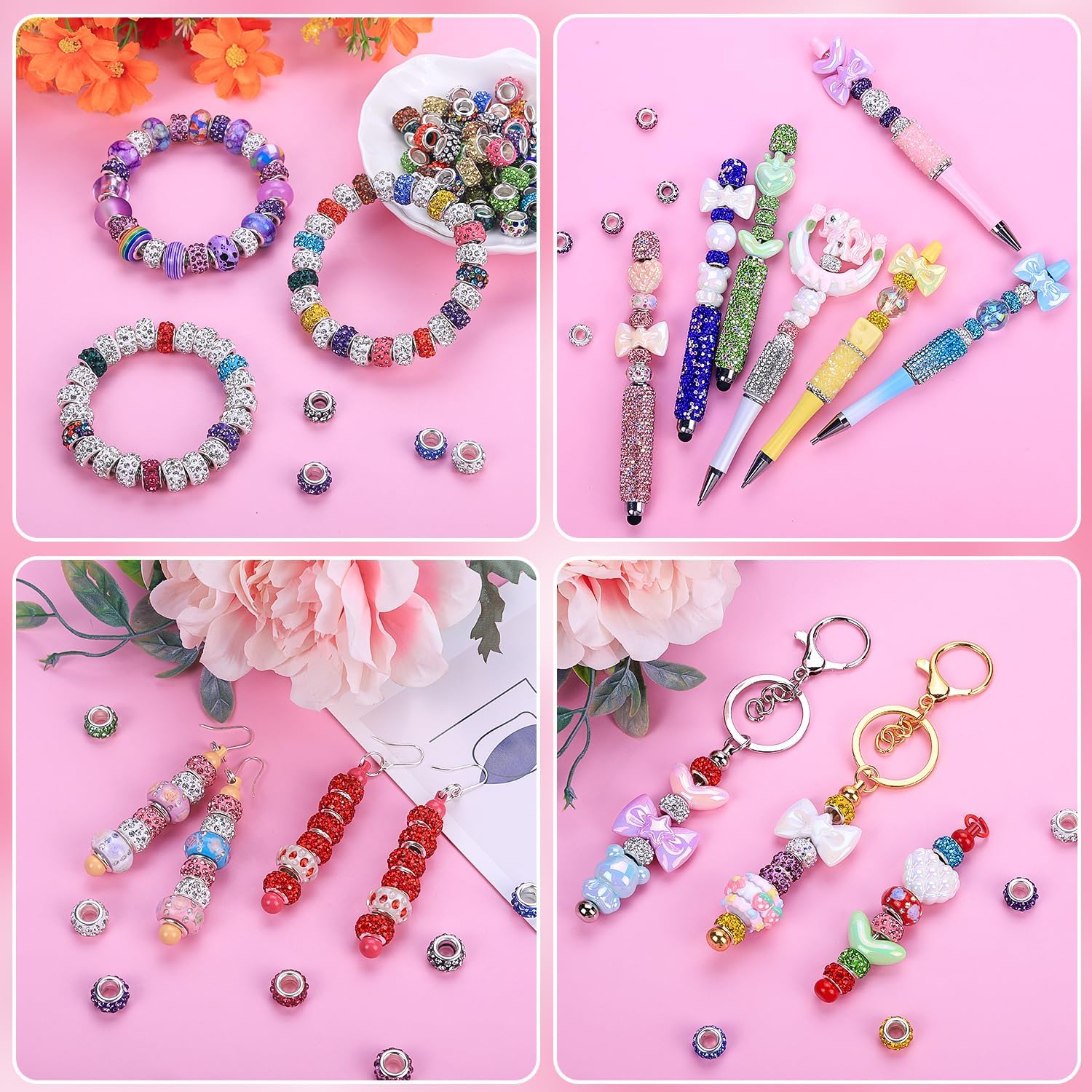 Colorful Glass Charm Beads Set / Mixed Pack By Color / Set of 216
