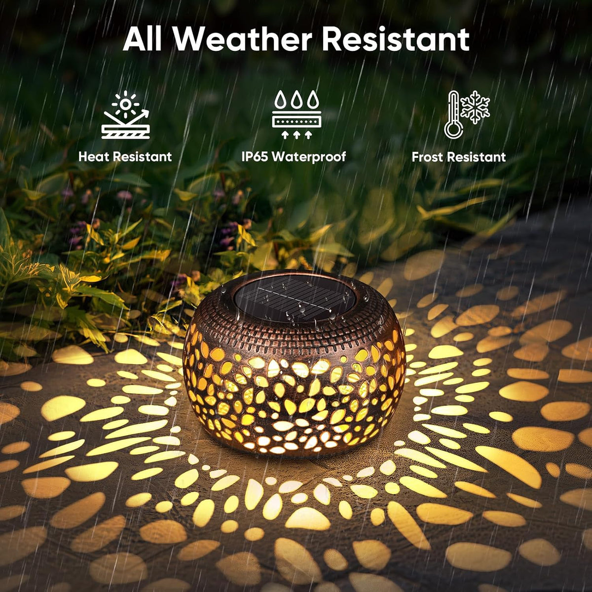 Solar Lanterns Outdoor Waterproof: 2 Pack Red Copper Metal Garden Lights | IP65 Hollow Out Vintage Table Solar Lights