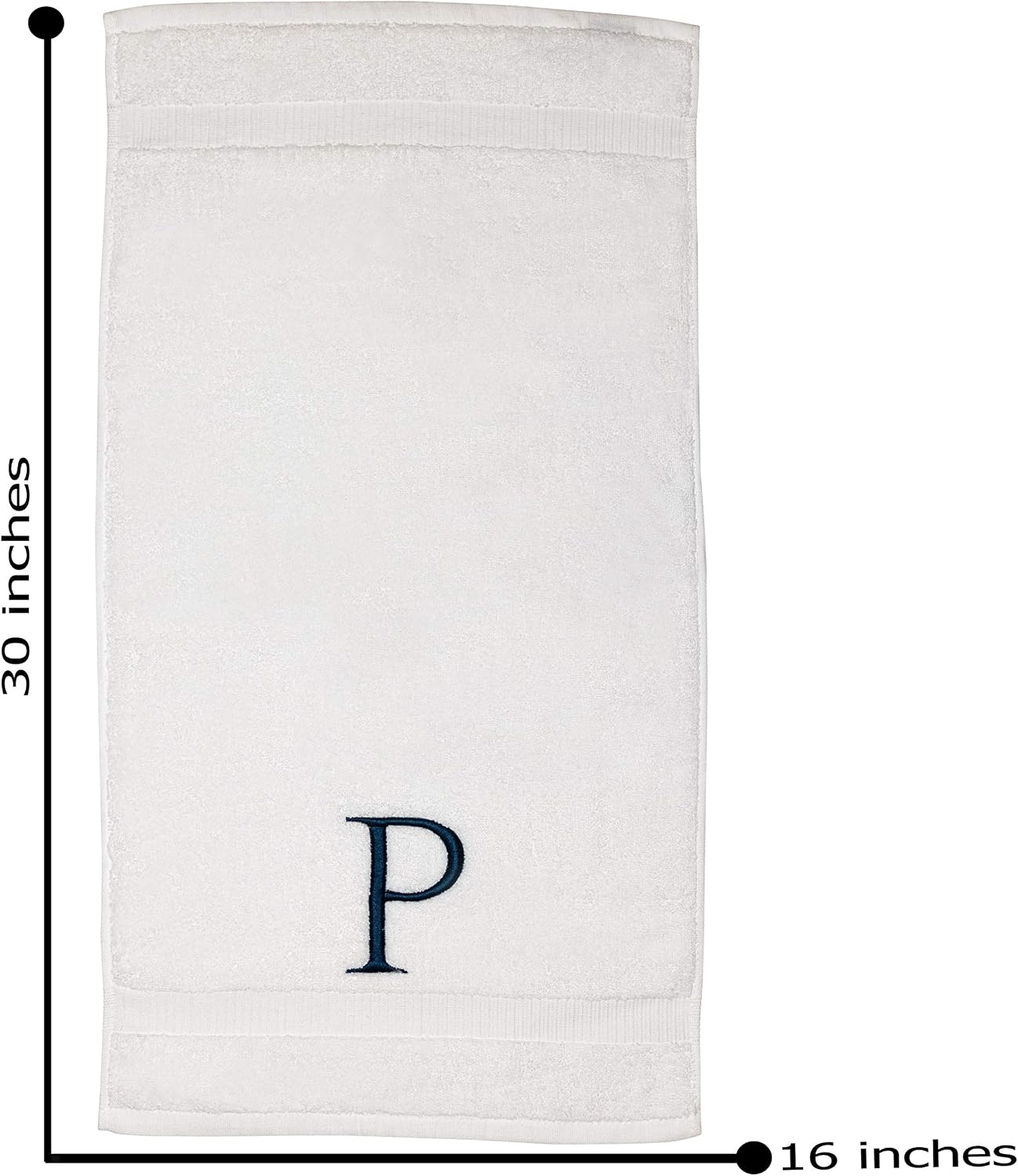 White with Navy Monogrammed Hand Towels for Bathroom - Set of 2 Letter P | Luxury Hotel Quality Initial Towels For
