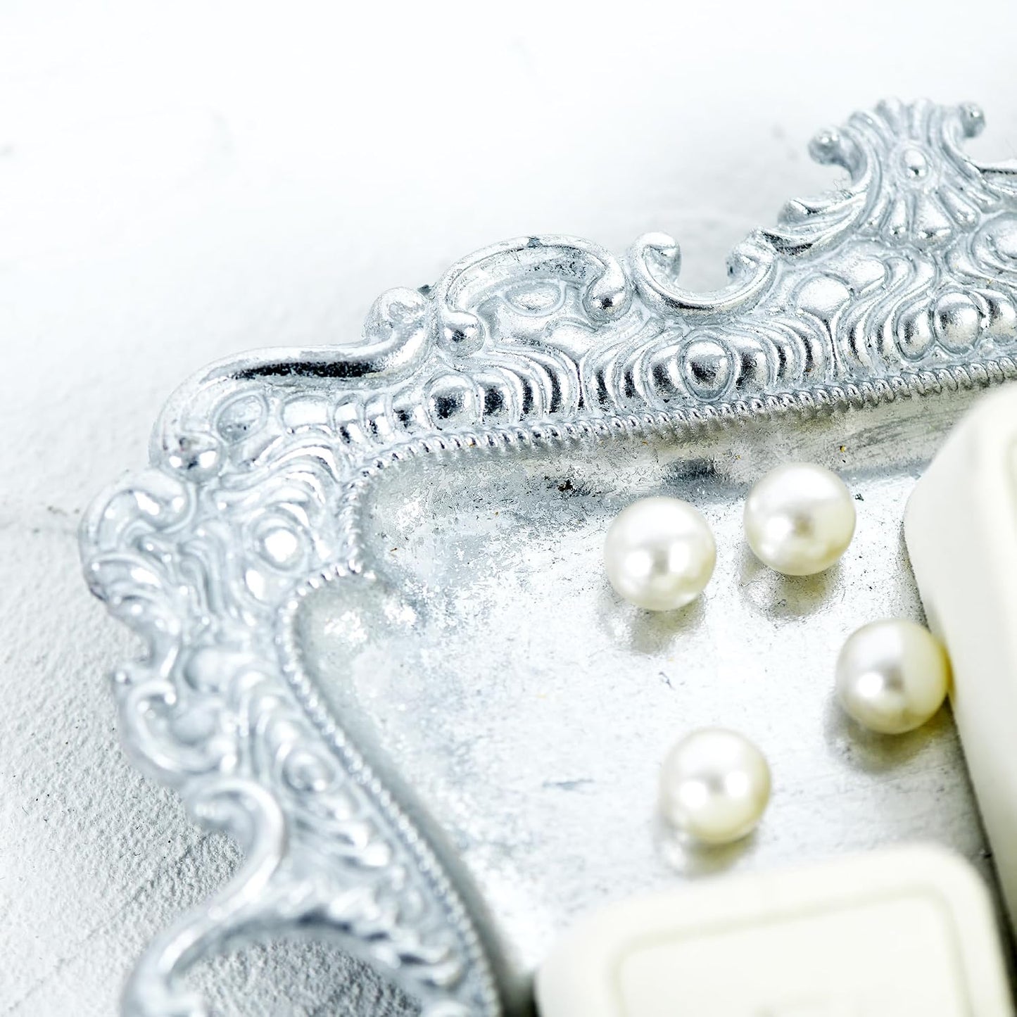 Antique Trinket Dish Vintage Jewelry Tray / Medium / Silver / 8 x 7