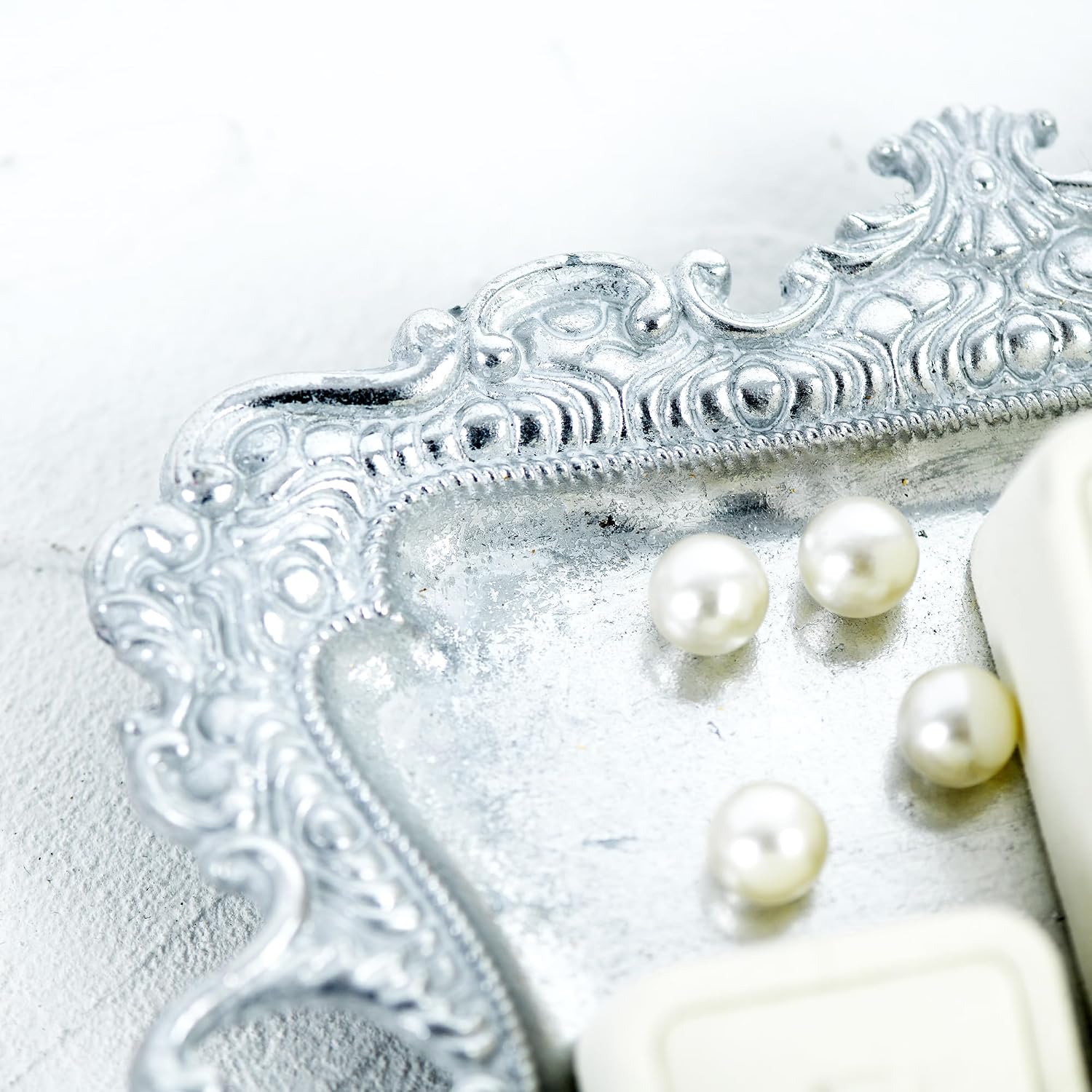Antique Trinket Dish Vintage Jewelry Tray / Medium / Silver / 8 x 7