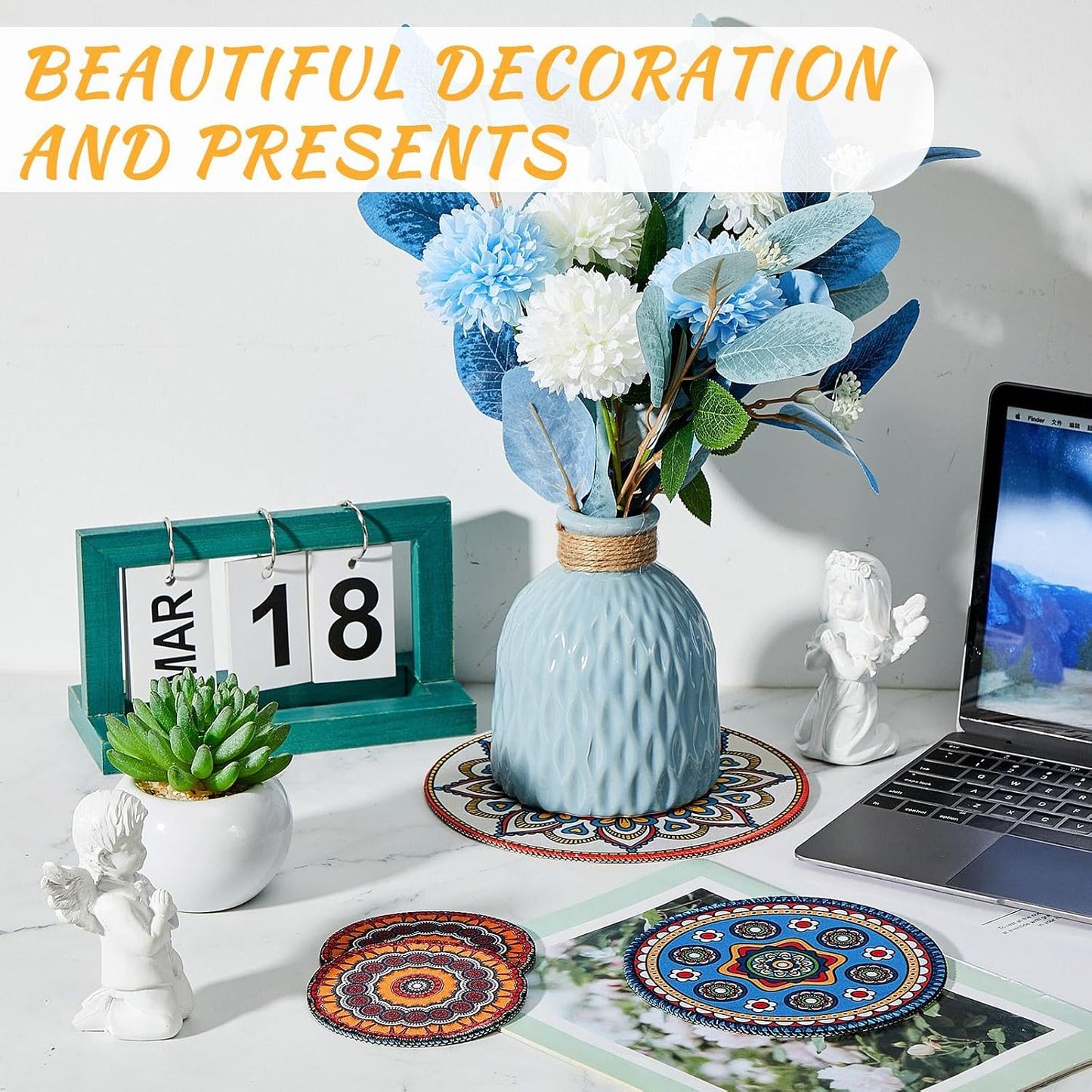 Boho Plant Coasters 3 Size 3.94" 5.9" 7.87" Rubber / Classic / 4 Inch, 6 Inch, 8 Inch / Set of 6