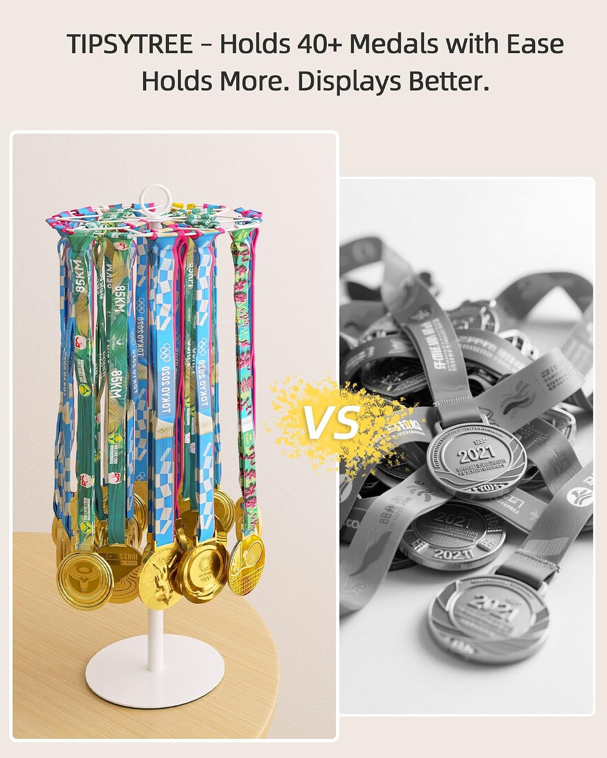 Rotatable Medal Hanger Display – Adjustable Medal Honor Display – Desktop Metal Medal Holder for Running, Sports