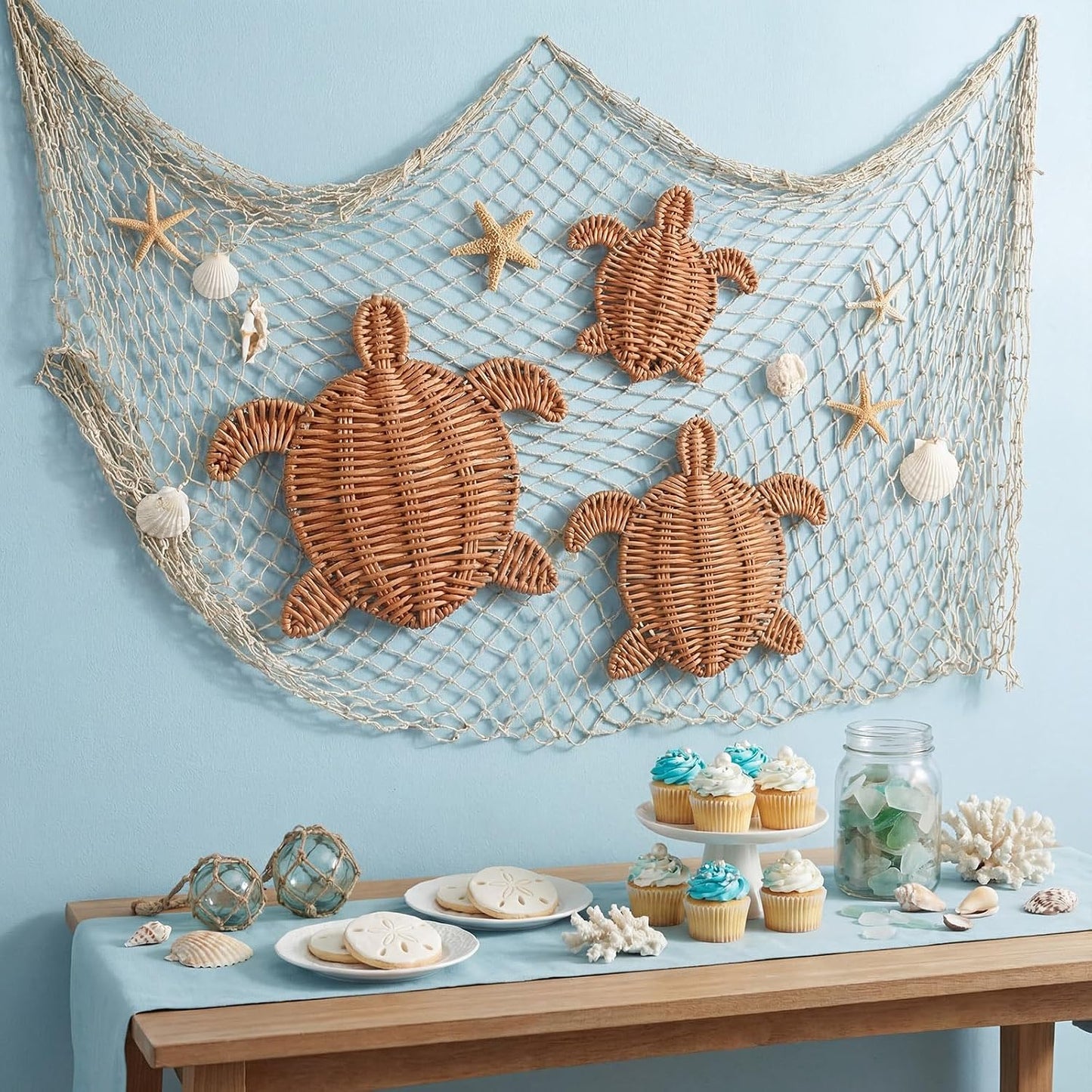 Sea Turtle Wicker Wall Decor 3 Size Handmade Coastal Summer Rattan Wall Art Decor Beach / Set of 3