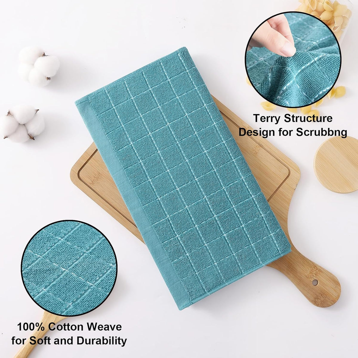Homaxy 100% Cotton Terry Kitchen Dish Cloths, 12 Pack, Lake Blue | Ultra Soft and Absorbent Dish Towels for Kitchen