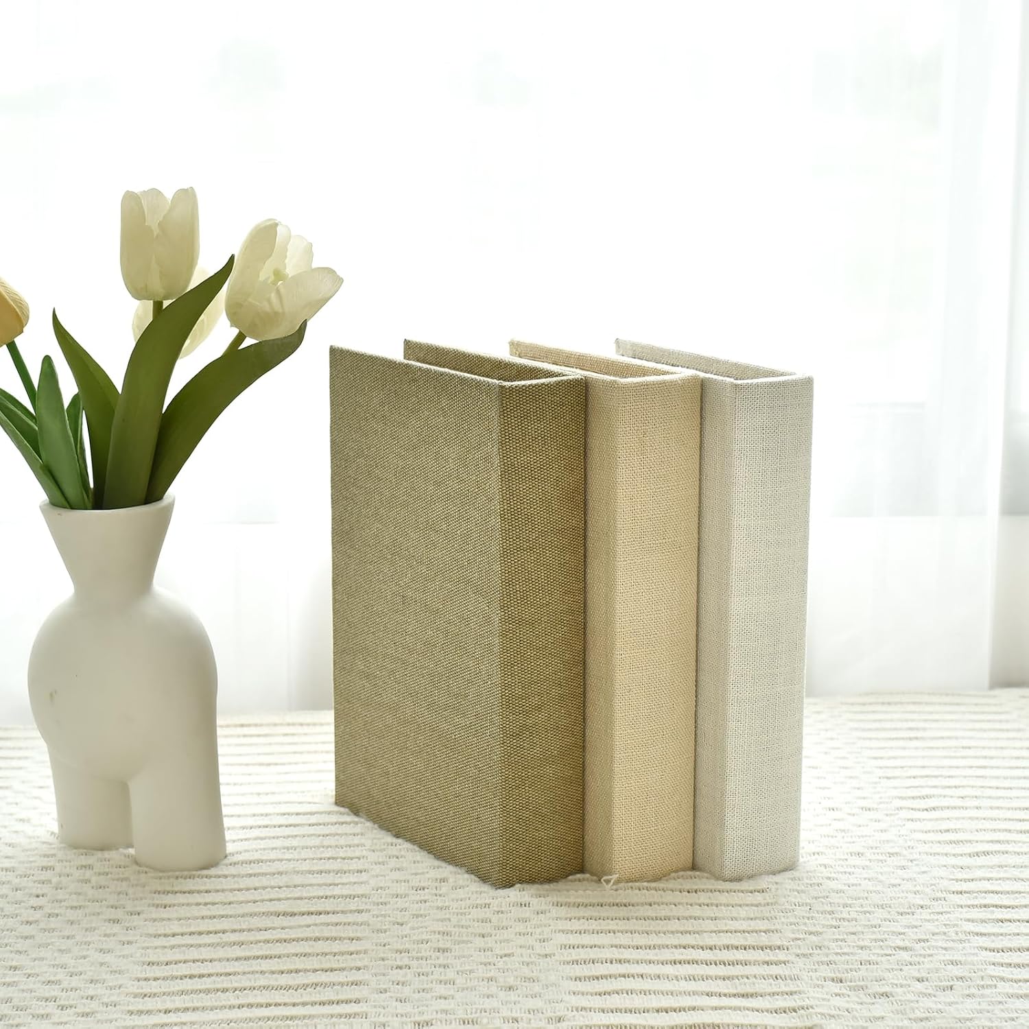 Modern Linen and Wood Decorative Faux Book Boxes / Taupe,beige,off-white / Set of 10
