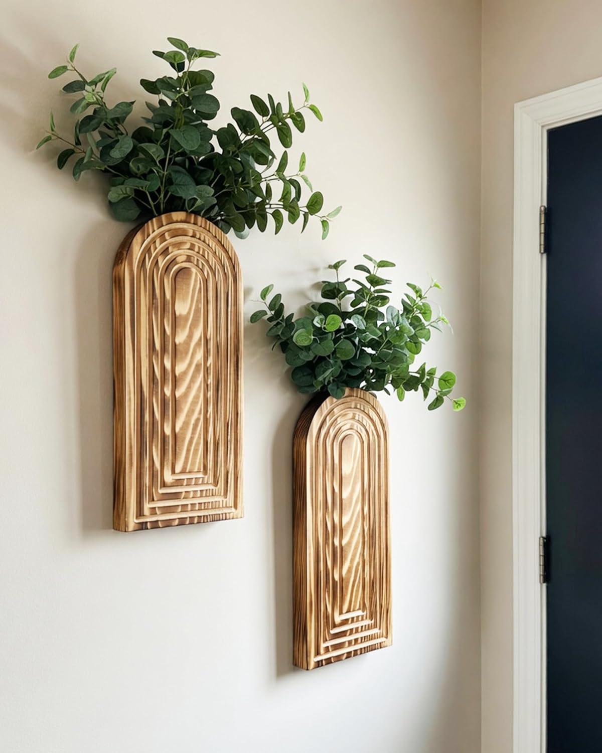 Wooden Wall Vase Set / Burnt Wood / Medium / Set of 2