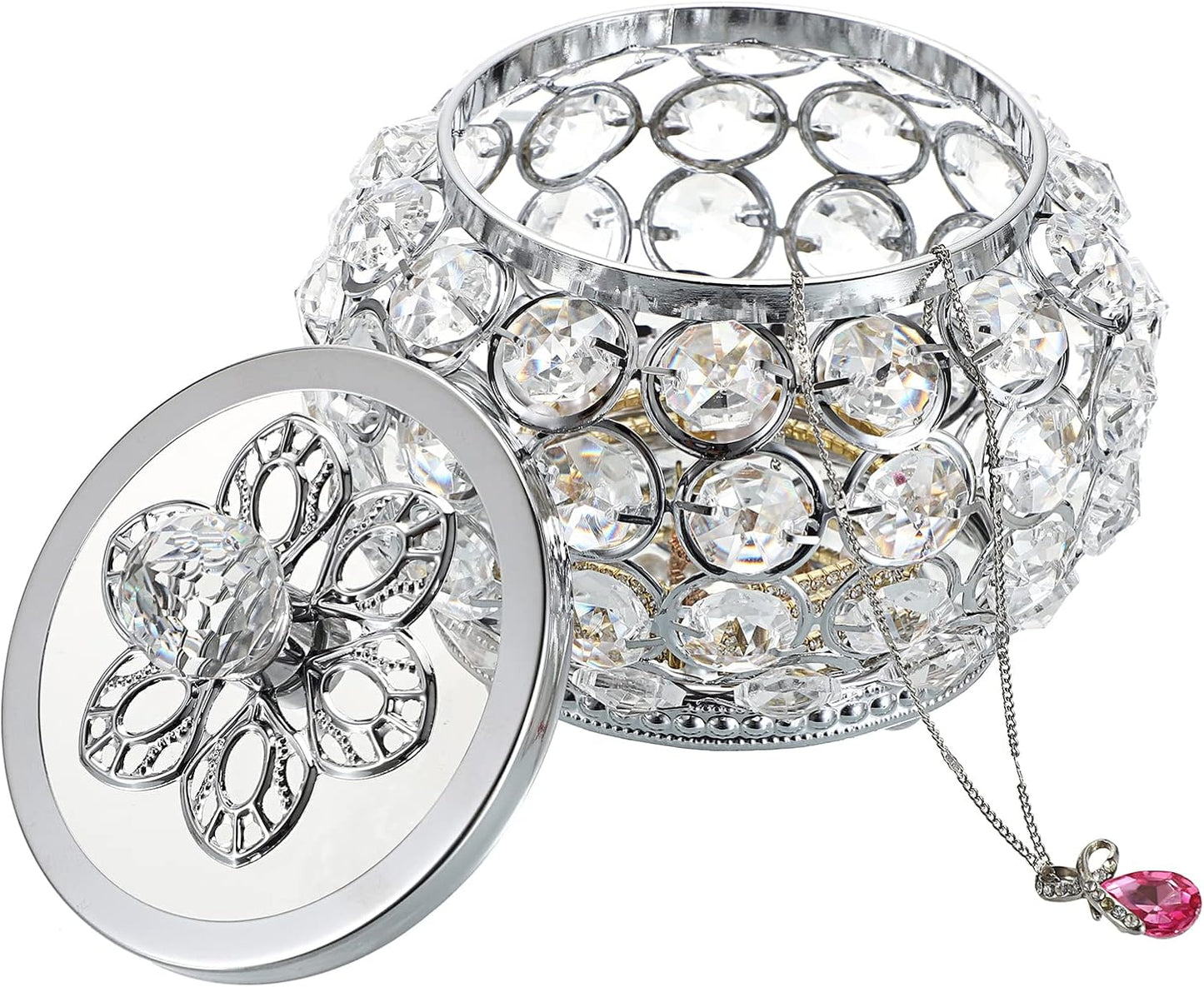 Glass Lid Trinket Organizer Mirrored Treasure Box Ring Holder Earrings Necklace / Small / Silver