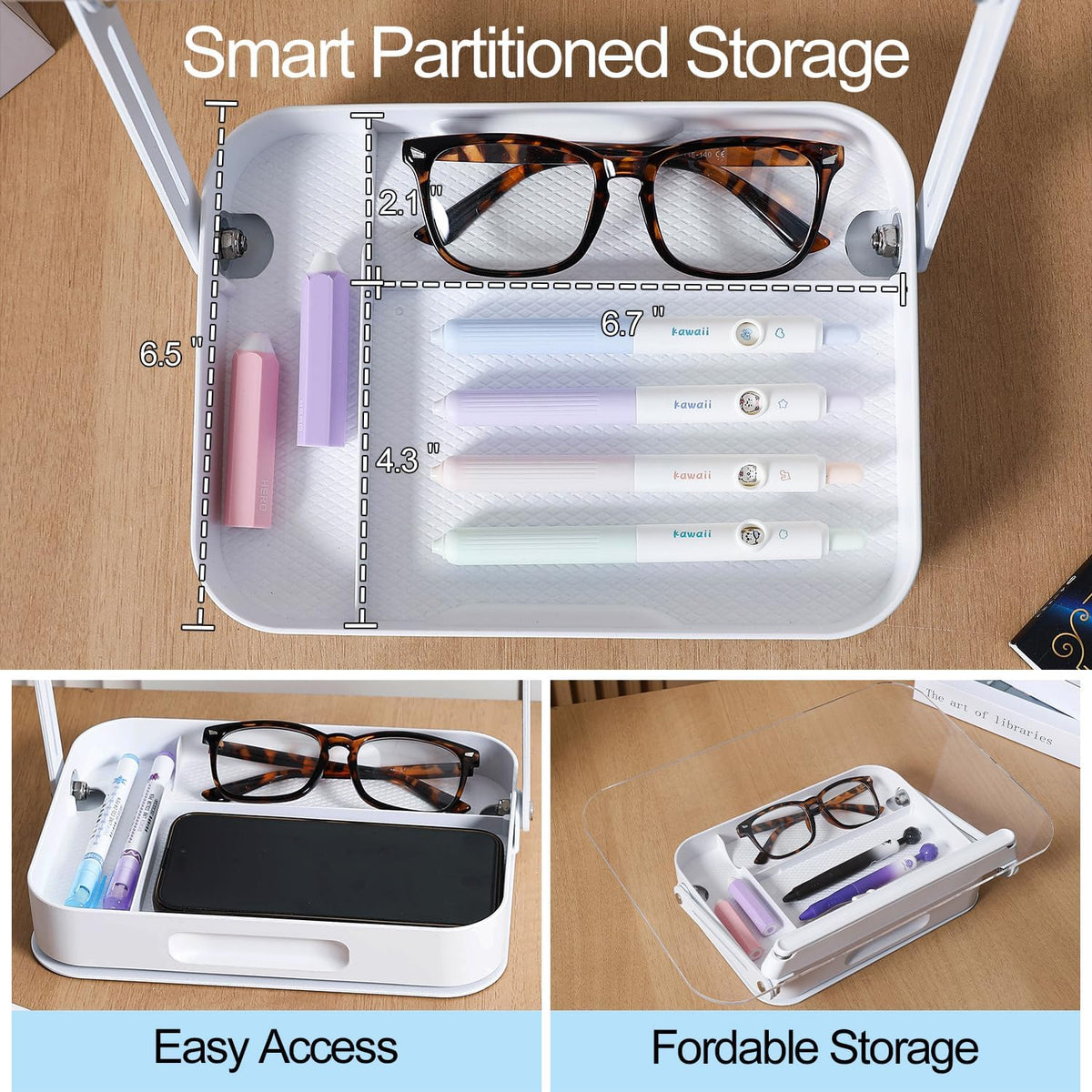 ZOEY Acrylic Book Stand for Reading Adjustable Book Holder with 360 Rotating Base and Storage Foldable Desktop Riser