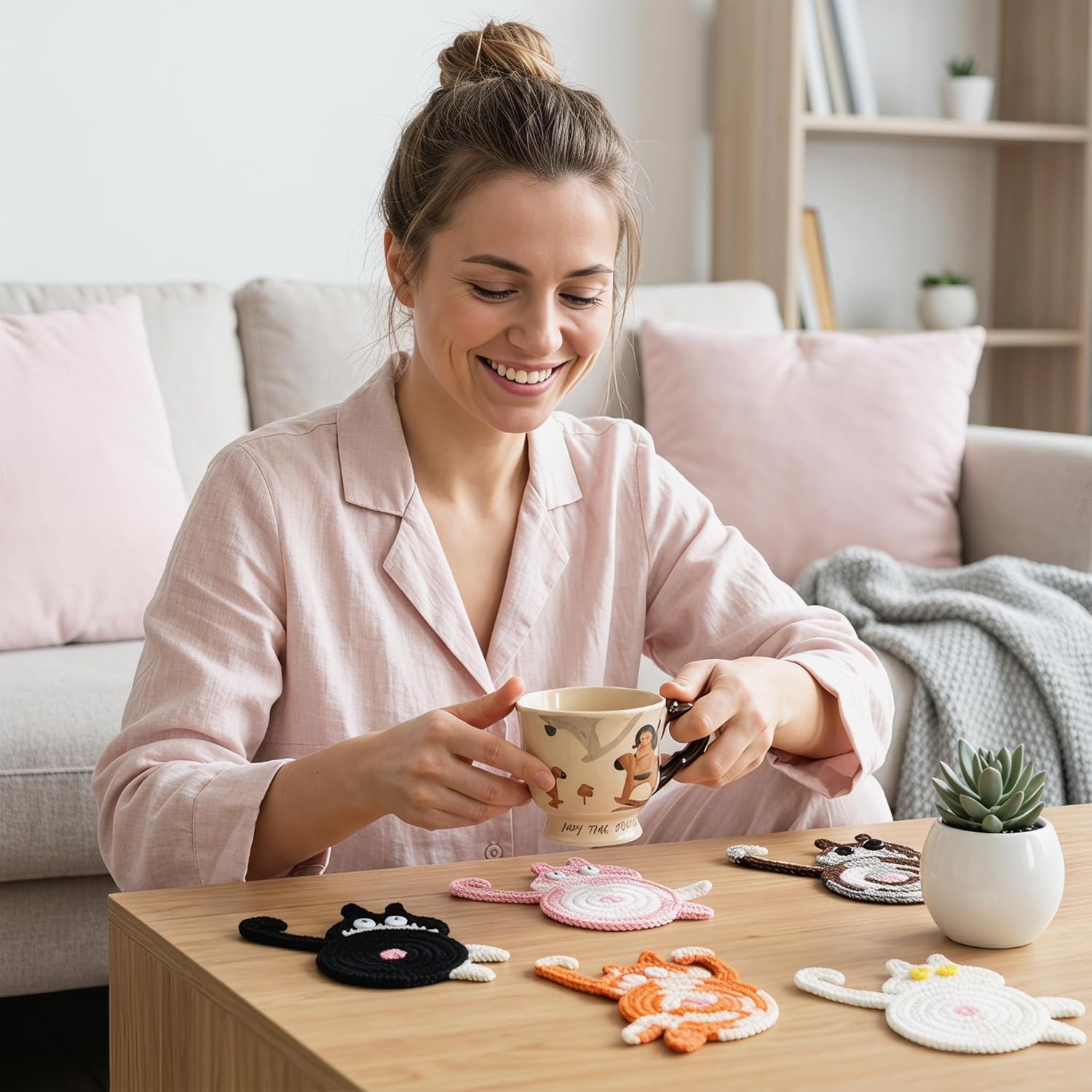 Cat Gifts for Cat Lovers Cat Coaster Woven Creative Cat Coaster Insulation Coaster Coffee / Set of 5