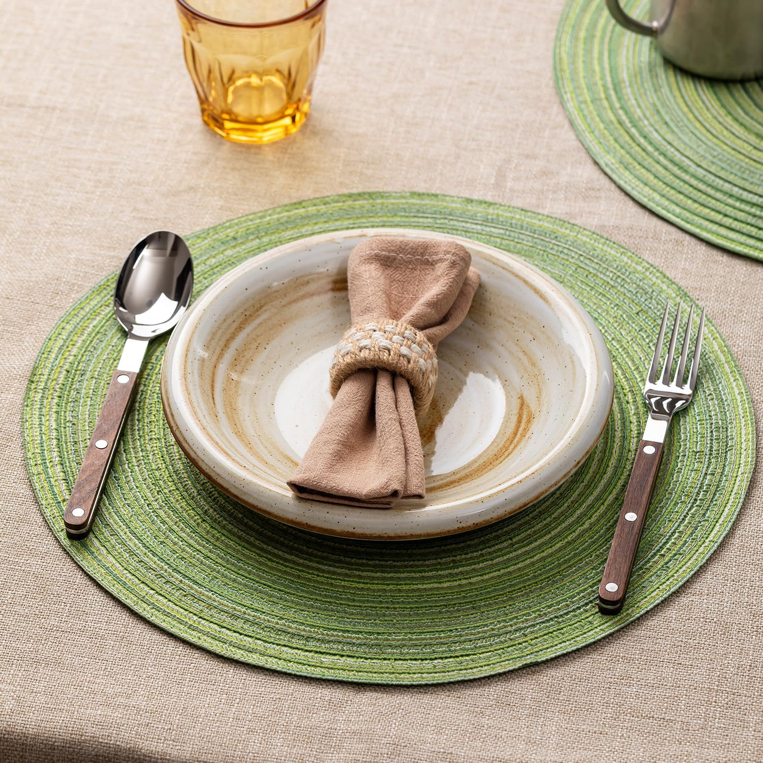 BARoyal Round Placemats Set of 12 Woven Placemats Washable Braided Table Mats for Dining Table Heat Resistant Non-Slip