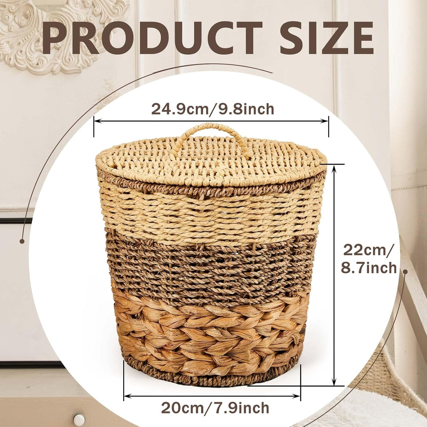 Wicker Trash Can Basket Woven Waste Basket / Wood Color / Medium / Set of 100