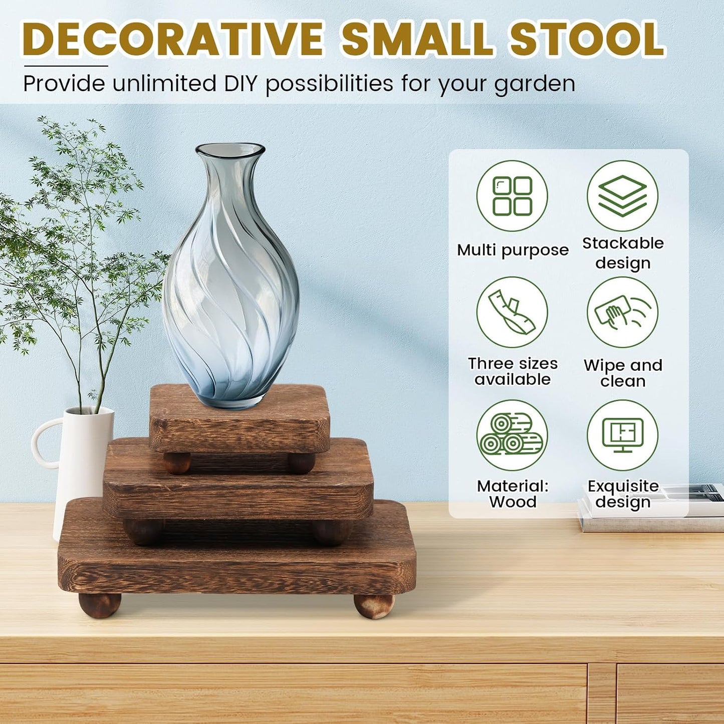Square Wood Pedestal Stand / Set of 3