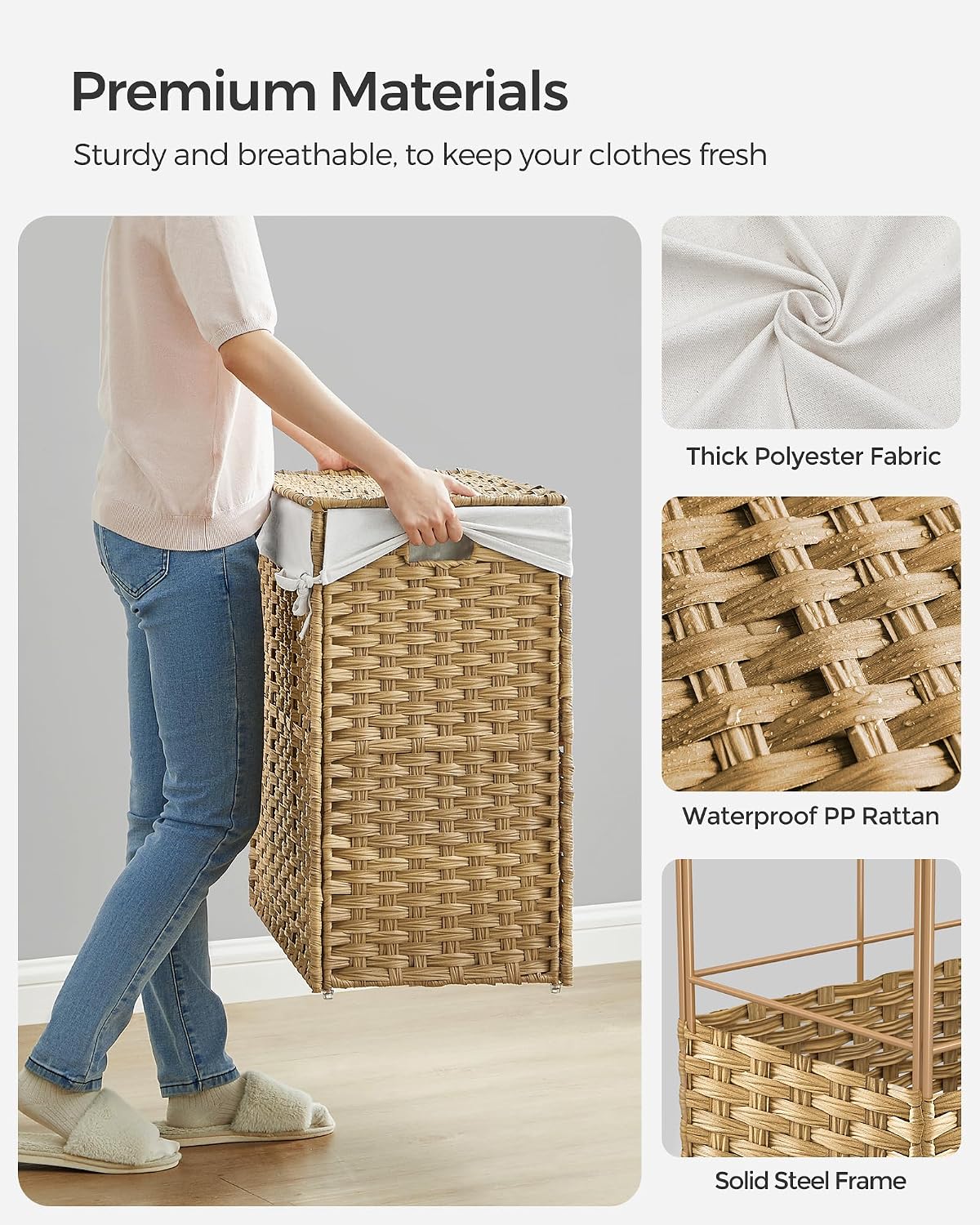 Rolling Laundry Basket / 140 L / Natural
