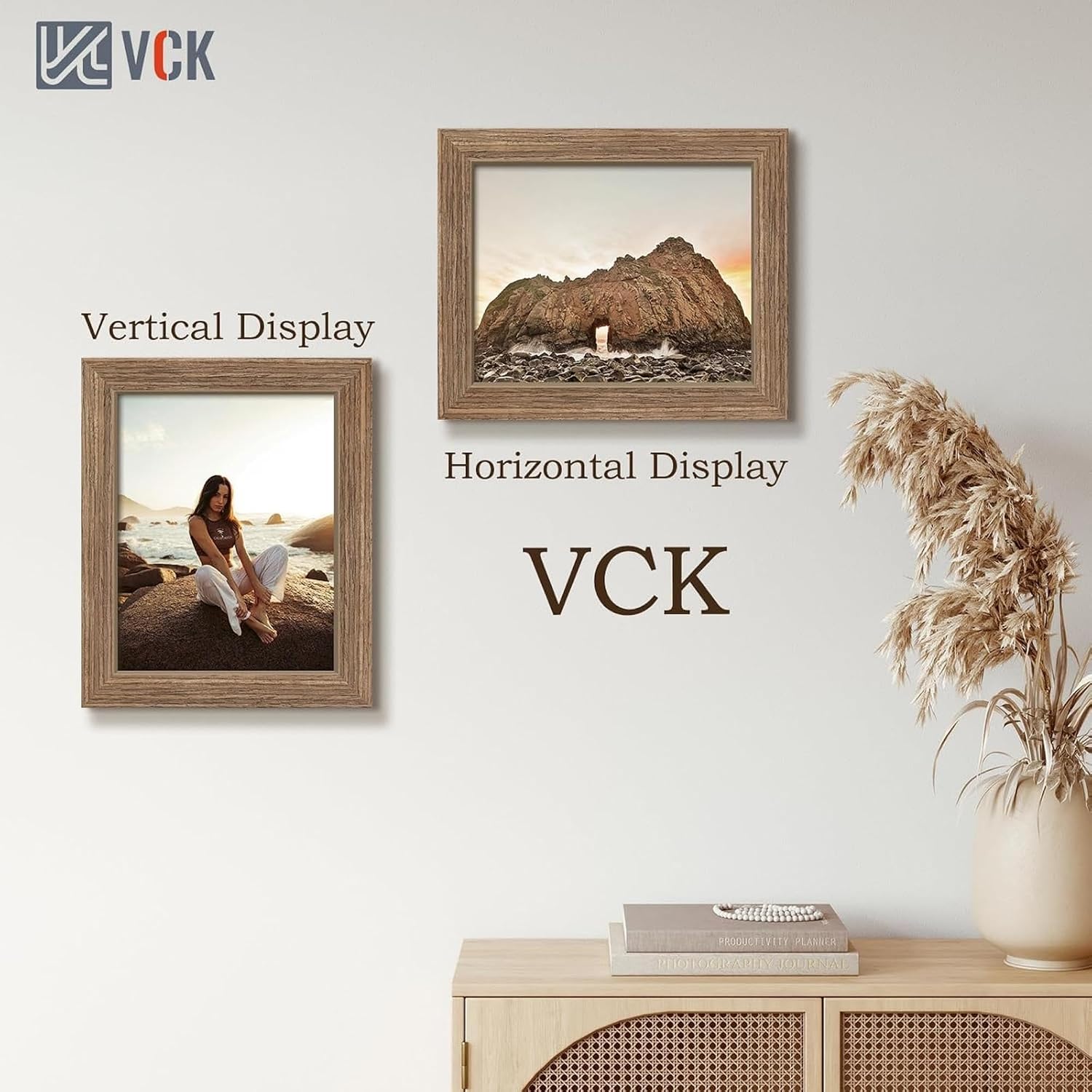VCK 8x10 Picture Frame Set of 3, Walnut Wood Frames, Gallery Wall Decor Photo Frames for Wall Mounting Horizontally or