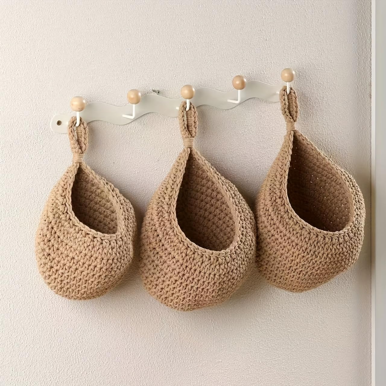 Hanging Storage Baskets Boho Decor / Linen / Set of 3