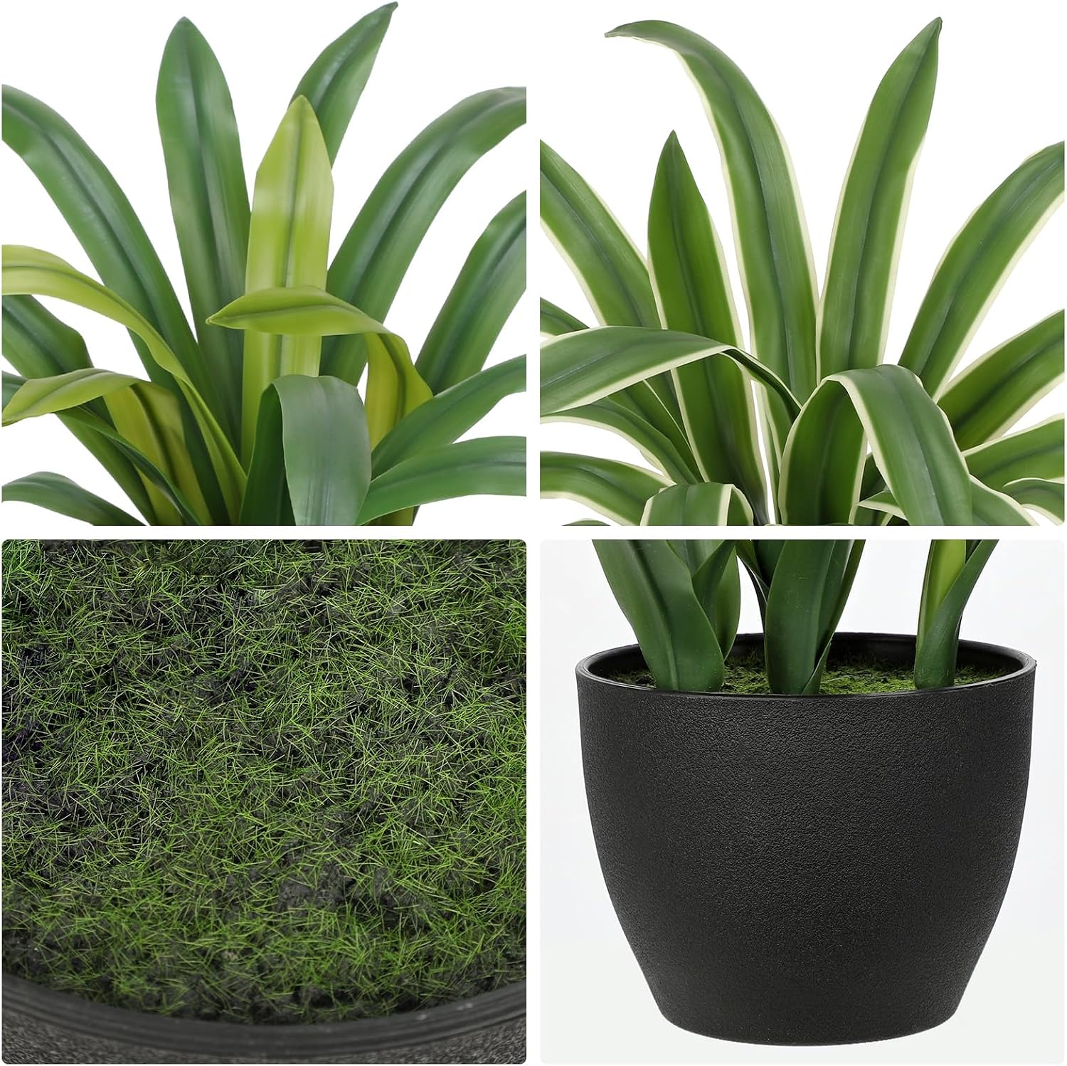 Artificial Cymbidium Leaves Plants 13.7" Fake Spiked Agave Plant in Black / Green+yellow / Set of 2