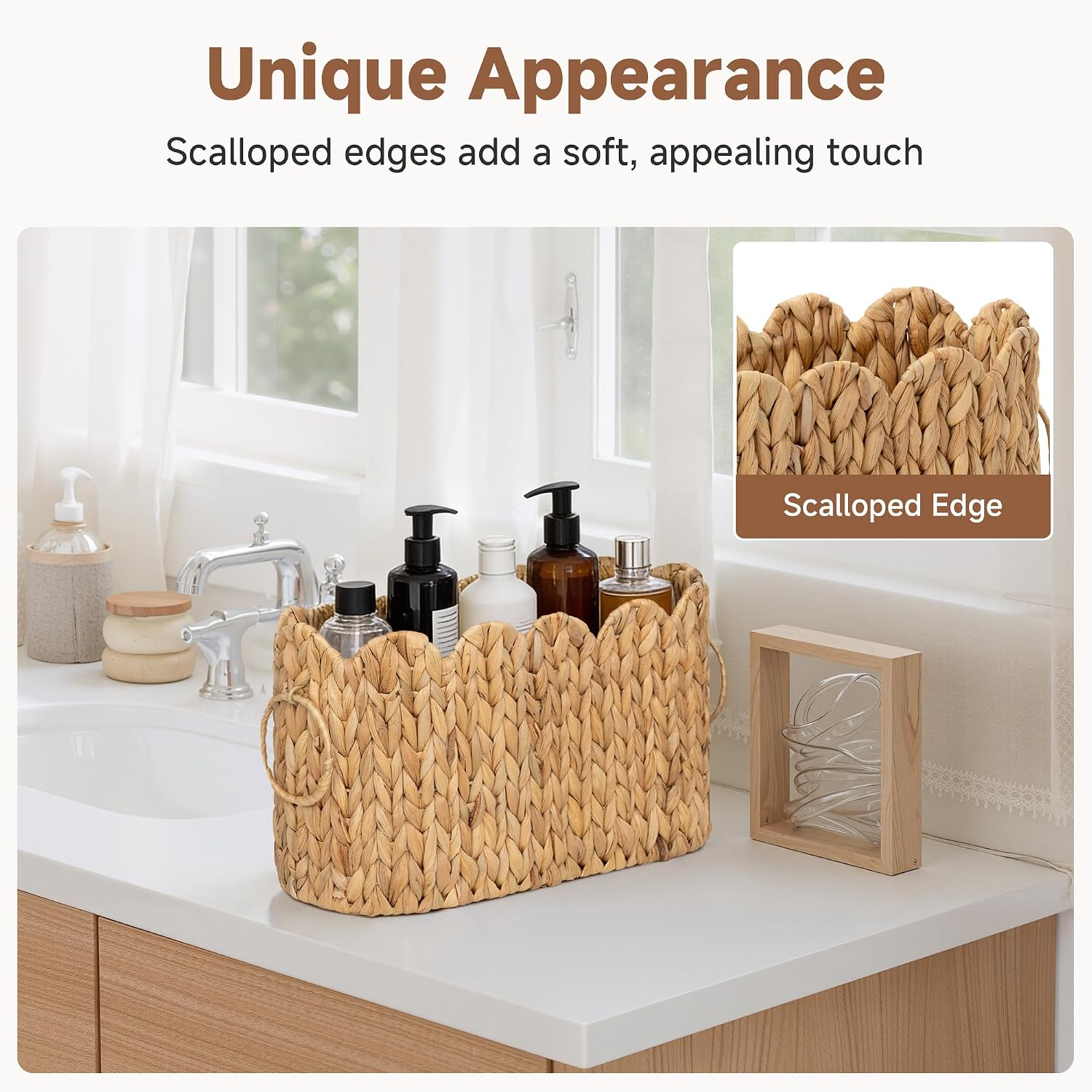 Scalloped Bathroom Toilet Paper Storage Holder / Natural / No Lid, Scalloped