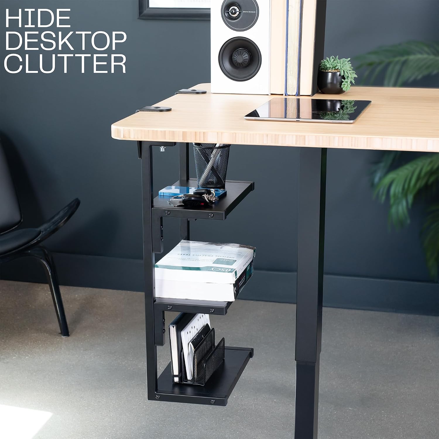 VIVO Clamp-on 13 inch Above or Below Desk 3-Tier Shelving Unit for Table Accessories, Gaming Devices, and More, Storage
