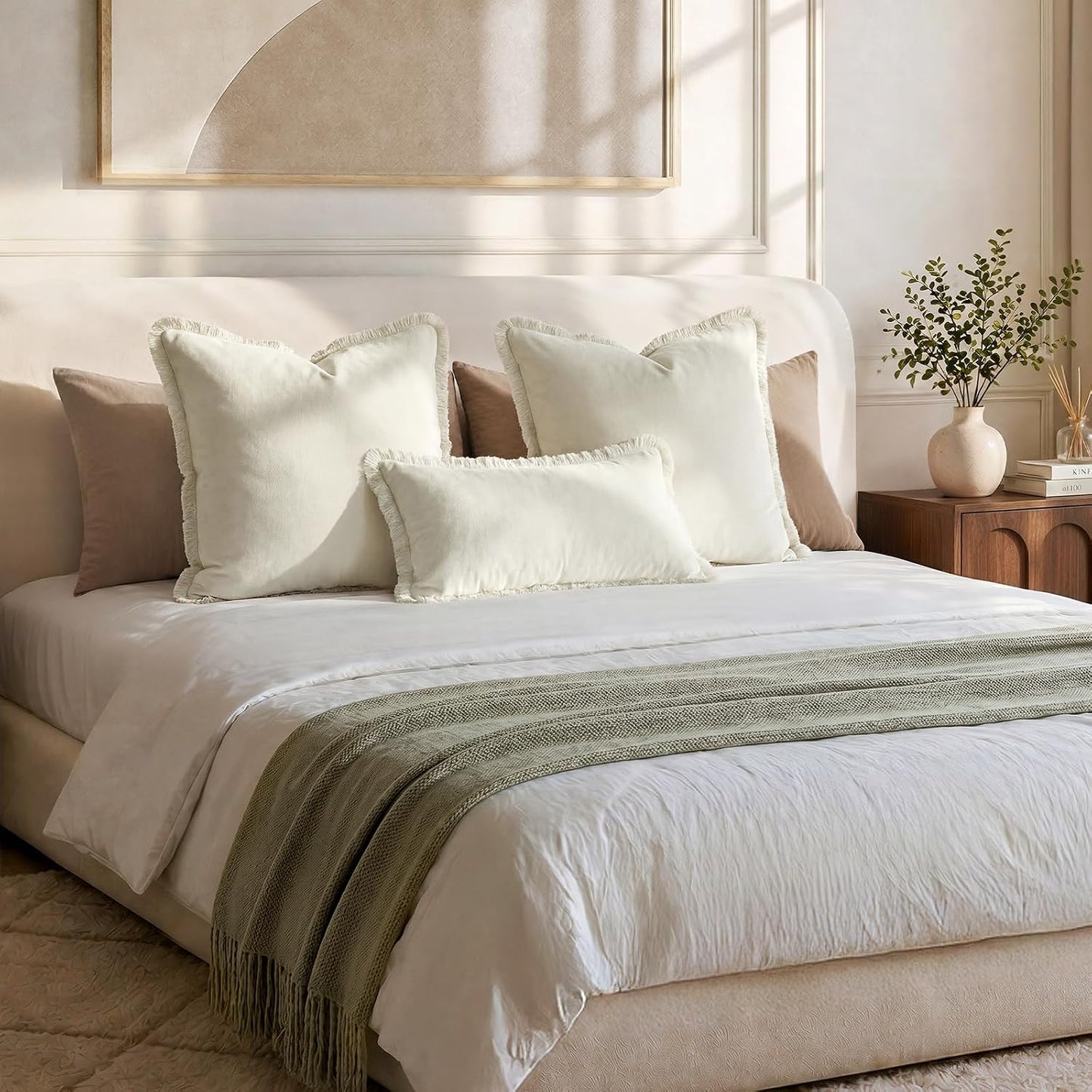 Ivory Velvet Throw Pillow Covers / Cream / 18 x 18 / Set of 2